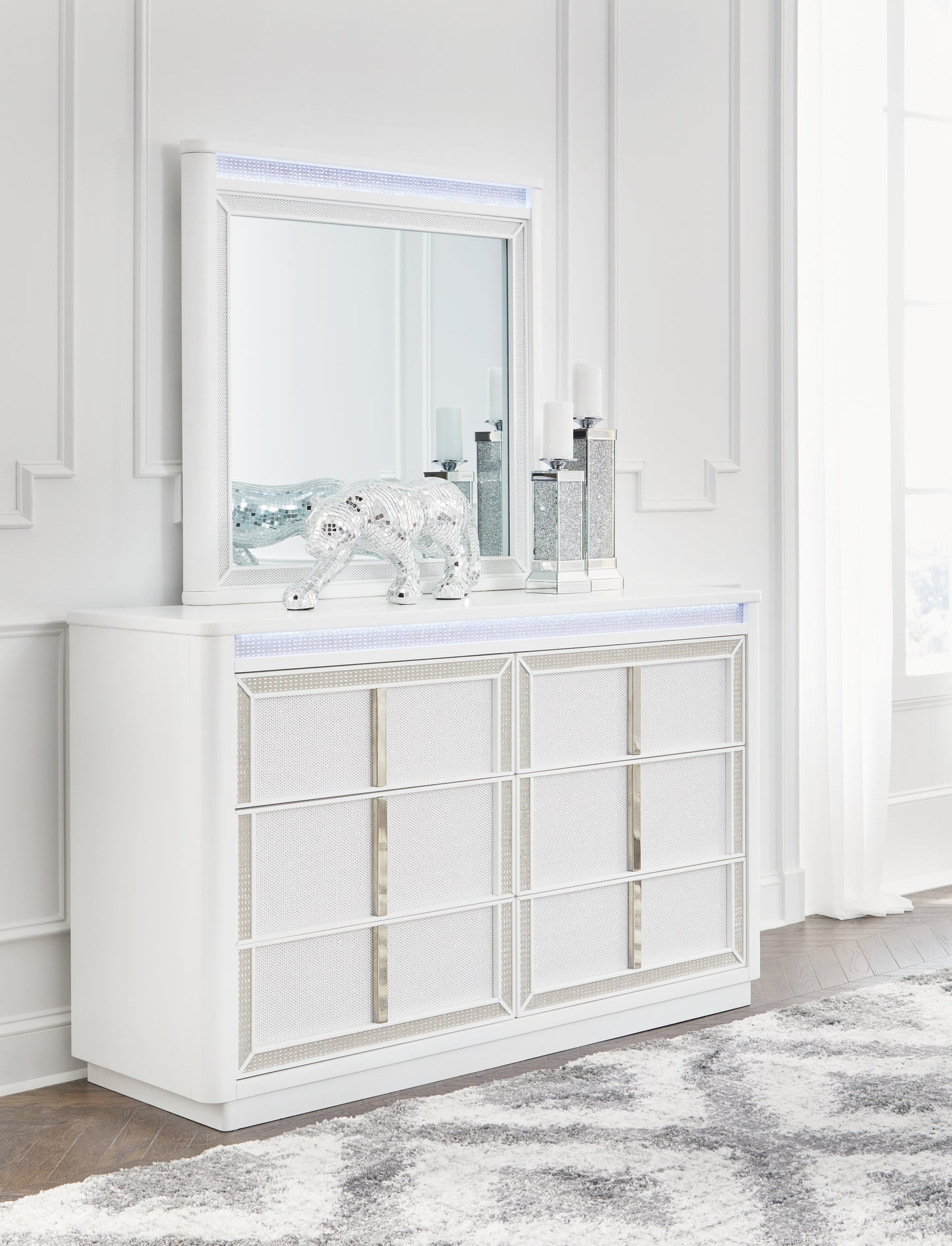 Haines Furniture Outlet - Ashley Furniture - Chalanna Bedroom - Dresser and Mirror / White - B822B1