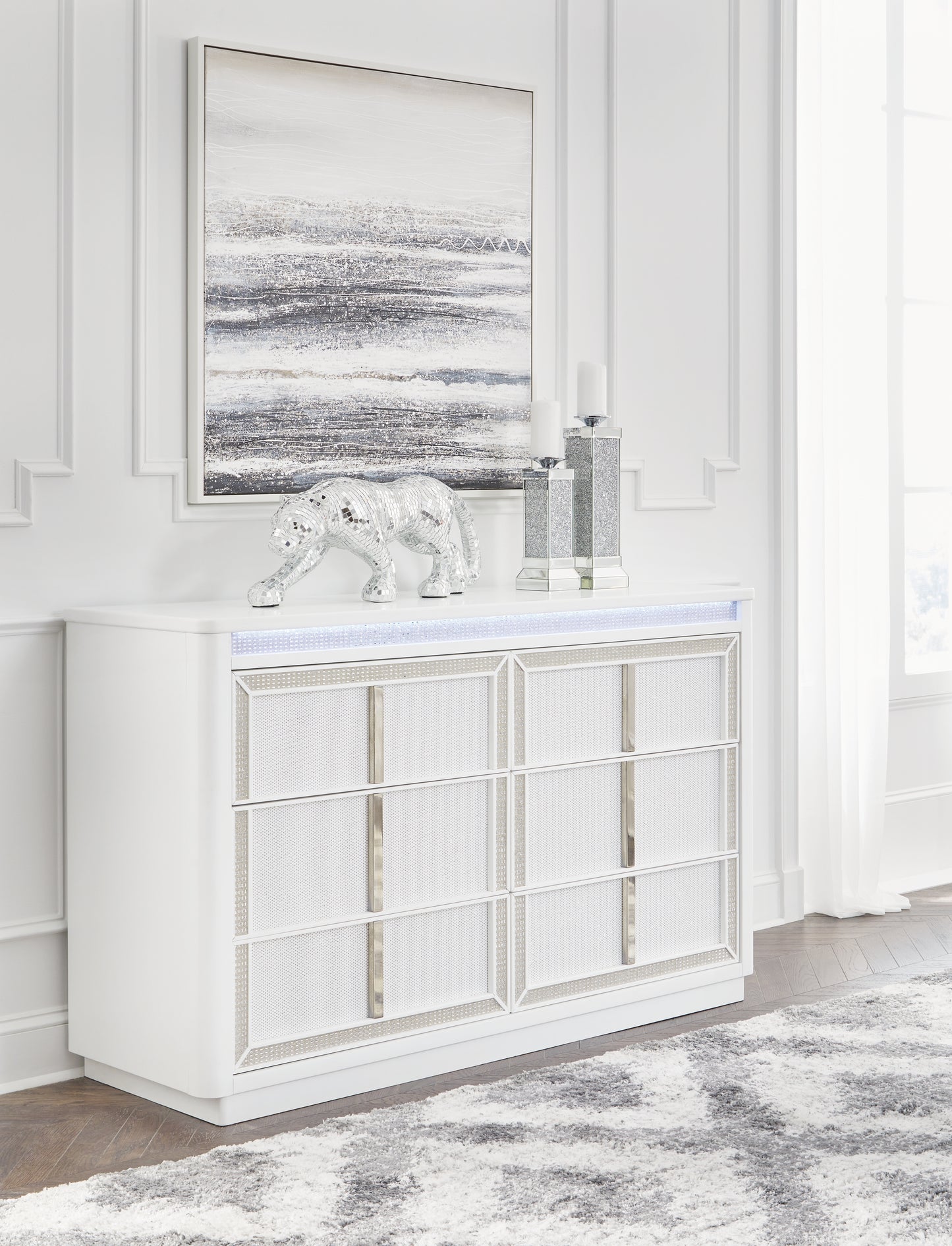Haines Furniture Outlet - Ashley Furniture - Chalanna Bedroom - Dresser and Mirror / White - B822B1