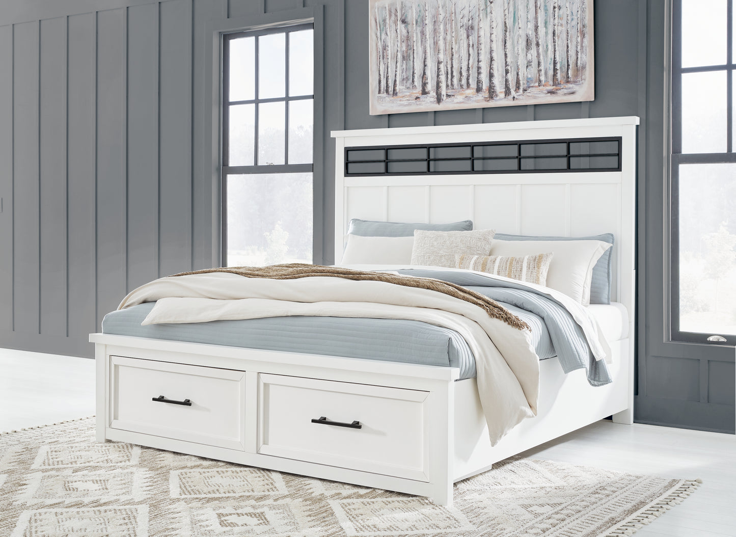 Haines Furniture Outlet - Ashley Furniture - Ashbryn Bedroom - California King Panel Storage Bed / White/Natural - B844B5