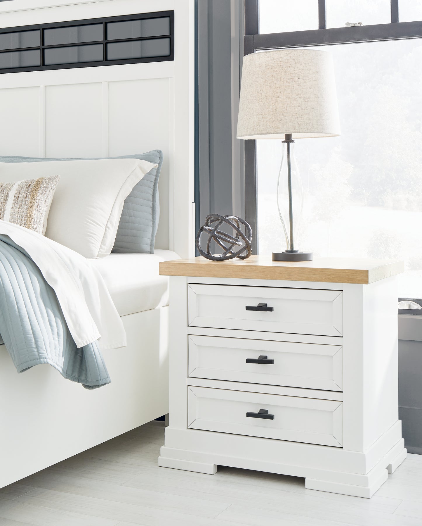 Haines Furniture Outlet - Ashley Furniture - Ashbryn Bedroom - Three Drawer Night Stand / White/Natural - B844-93