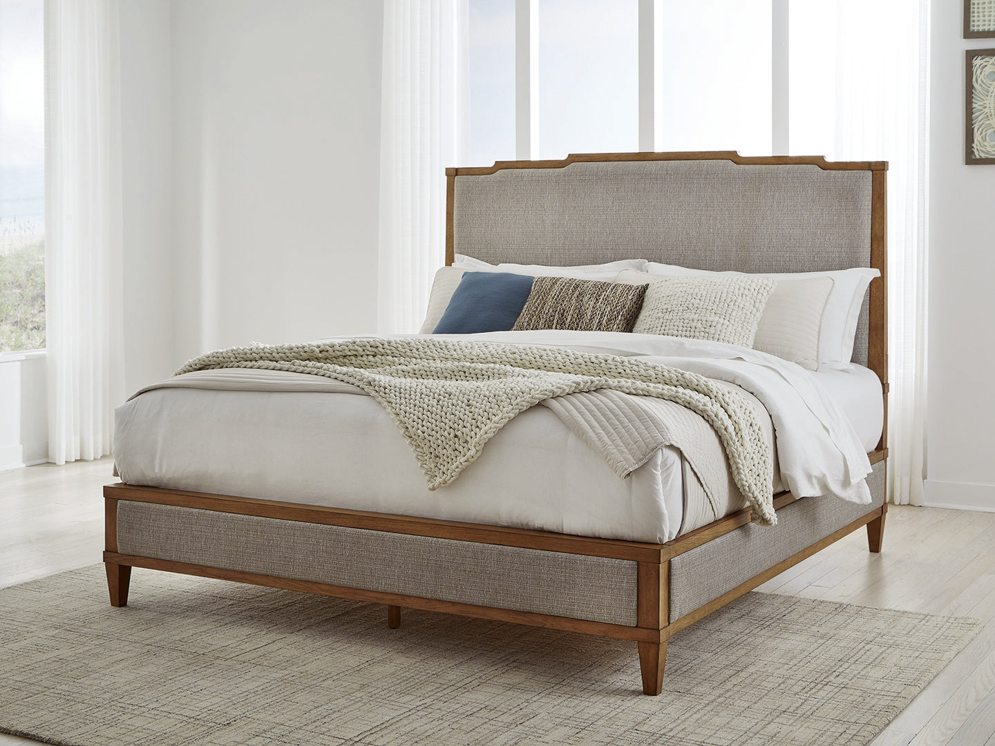 Haines Furniture Outlet - Ashley Furniture - Sharlance Bedroom - California King Upholstered Panel Bed / Light Brown - B895B7