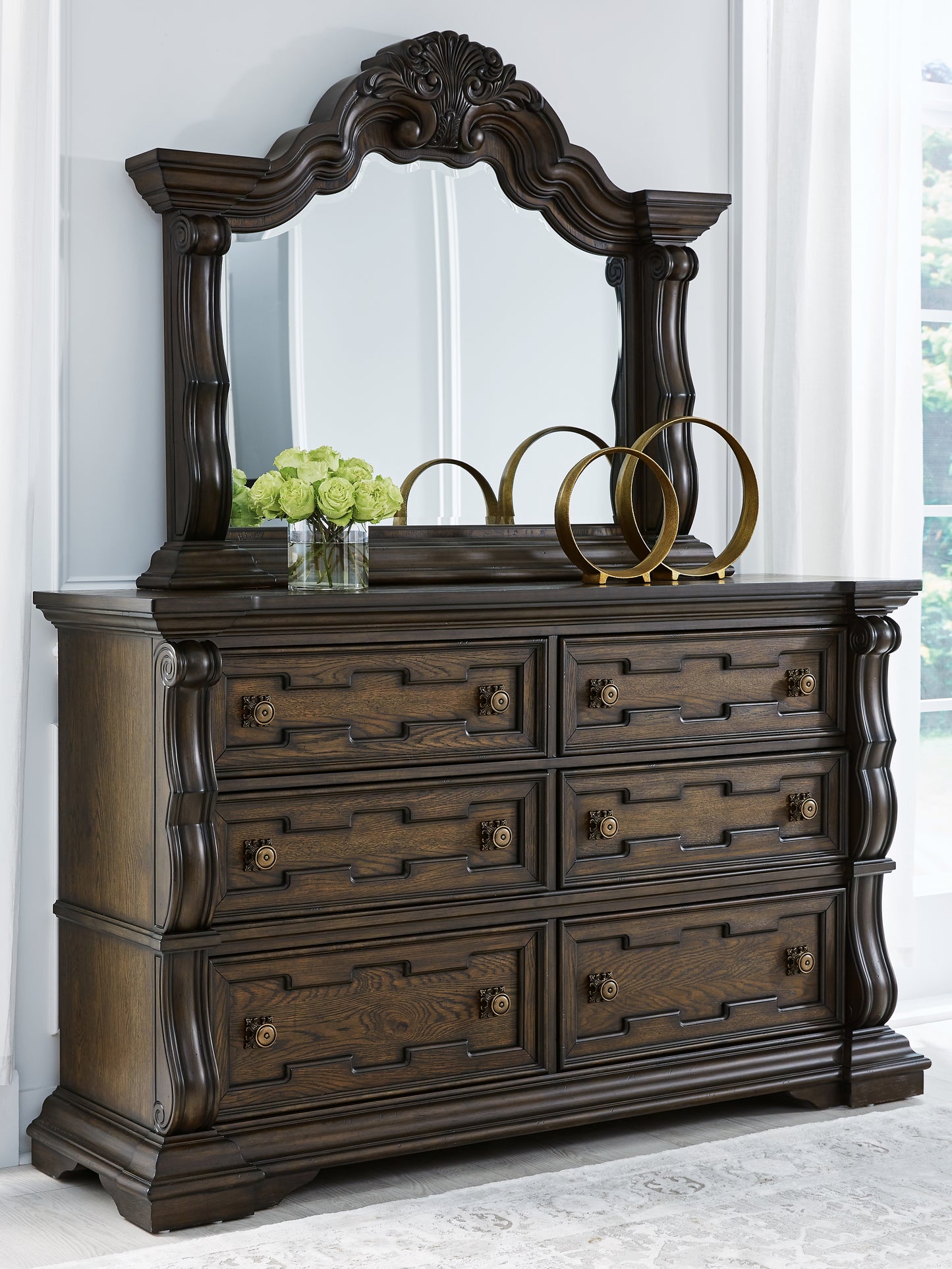 Haines Furniture Outlet - Ashley Furniture - Maylee Bedroom - Dresser and Mirror / Dark Brown - B947B1