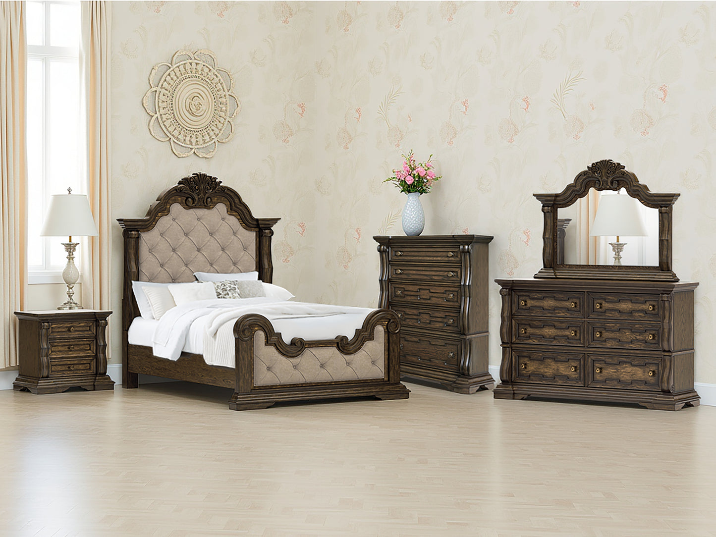 Haines Furniture Outlet - Ashley Furniture - Maylee Bedroom - Queen Upholstered Bed / Dark Brown - B947B2