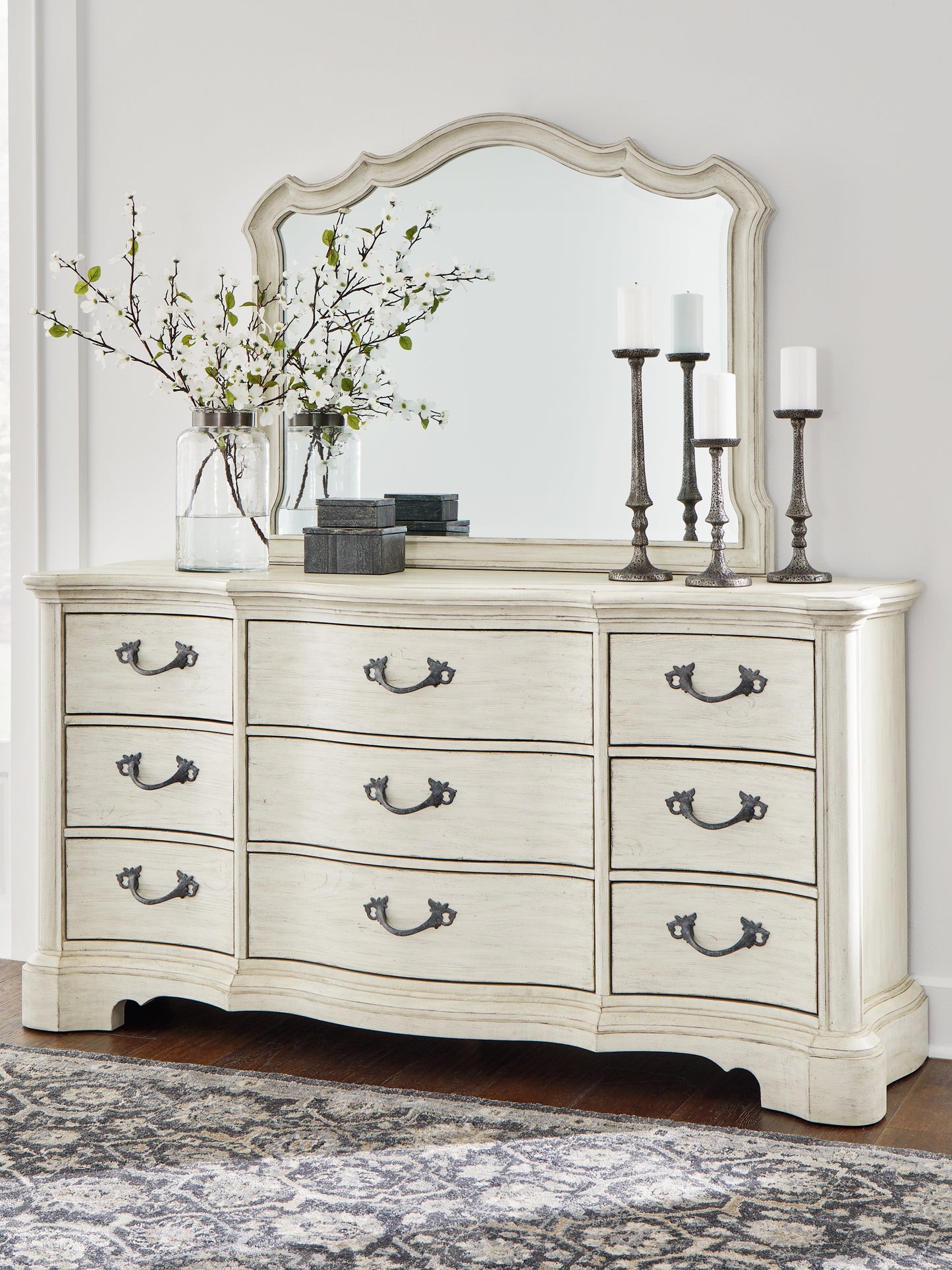 Haines Furniture Outlet - Ashley Furniture - Arlendyne Bedroom - Dresser and Mirror / Antique White - B980B1