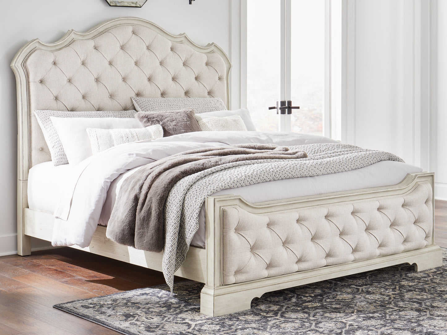 Haines Furniture Outlet - Ashley Furniture - Arlendyne Bedroom - California King Upholstered Bed / Antique White - B980B5