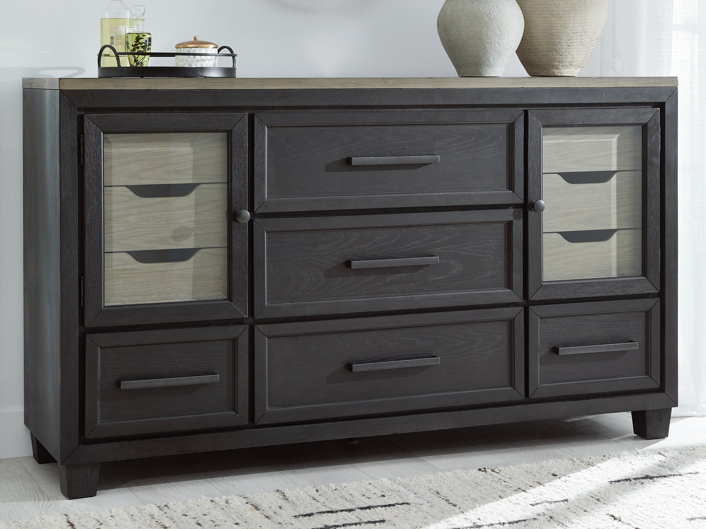 Haines Furniture Outlet - Ashley Furniture - Foyland Bedroom - Two Drawer Night Stand / Black/Brown - B989-92