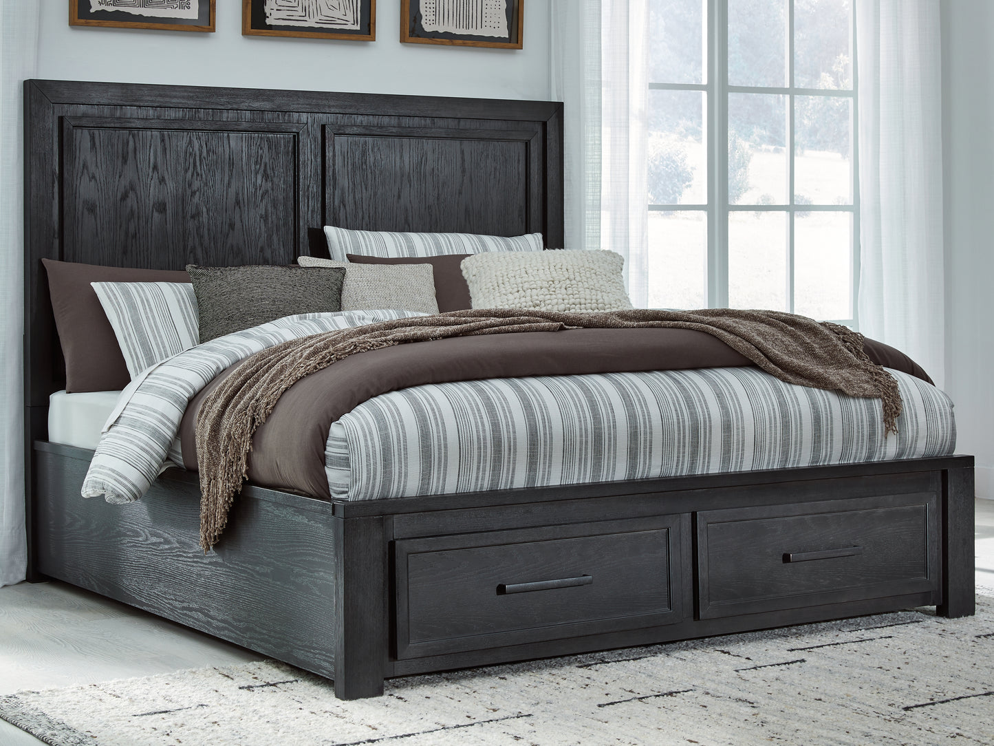 Haines Furniture Outlet - Ashley Furniture - Foyland Bedroom - California King Panel Storage Bed / Black/Brown - B989B5