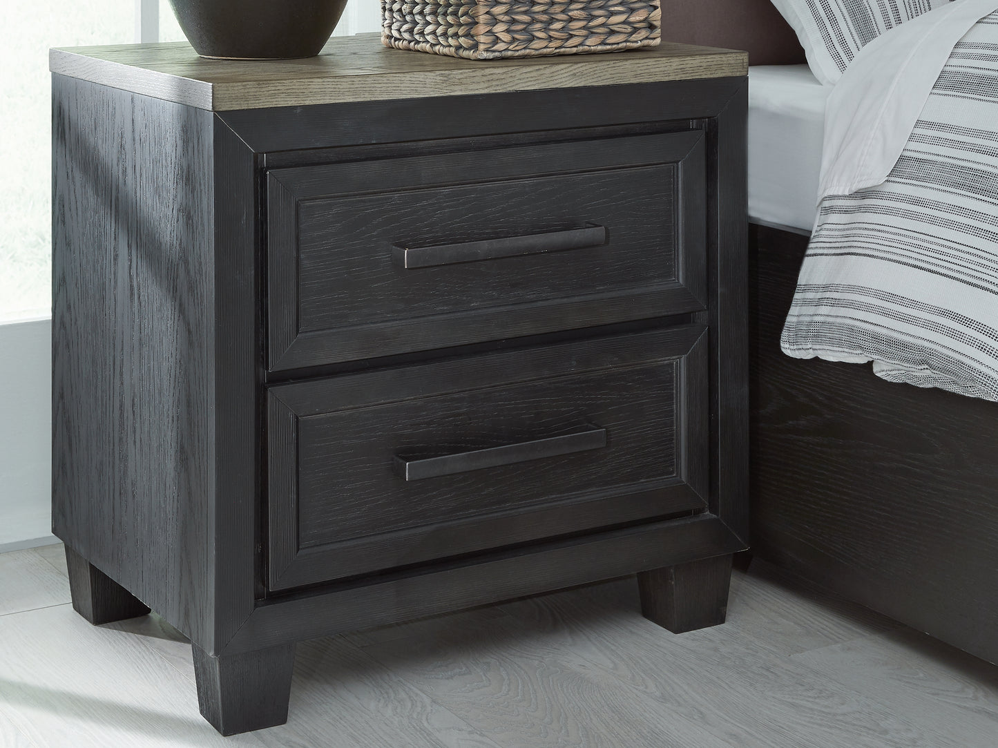 Haines Furniture Outlet - Ashley Furniture - Foyland Bedroom - Two Drawer Night Stand / Black/Brown - B989-92