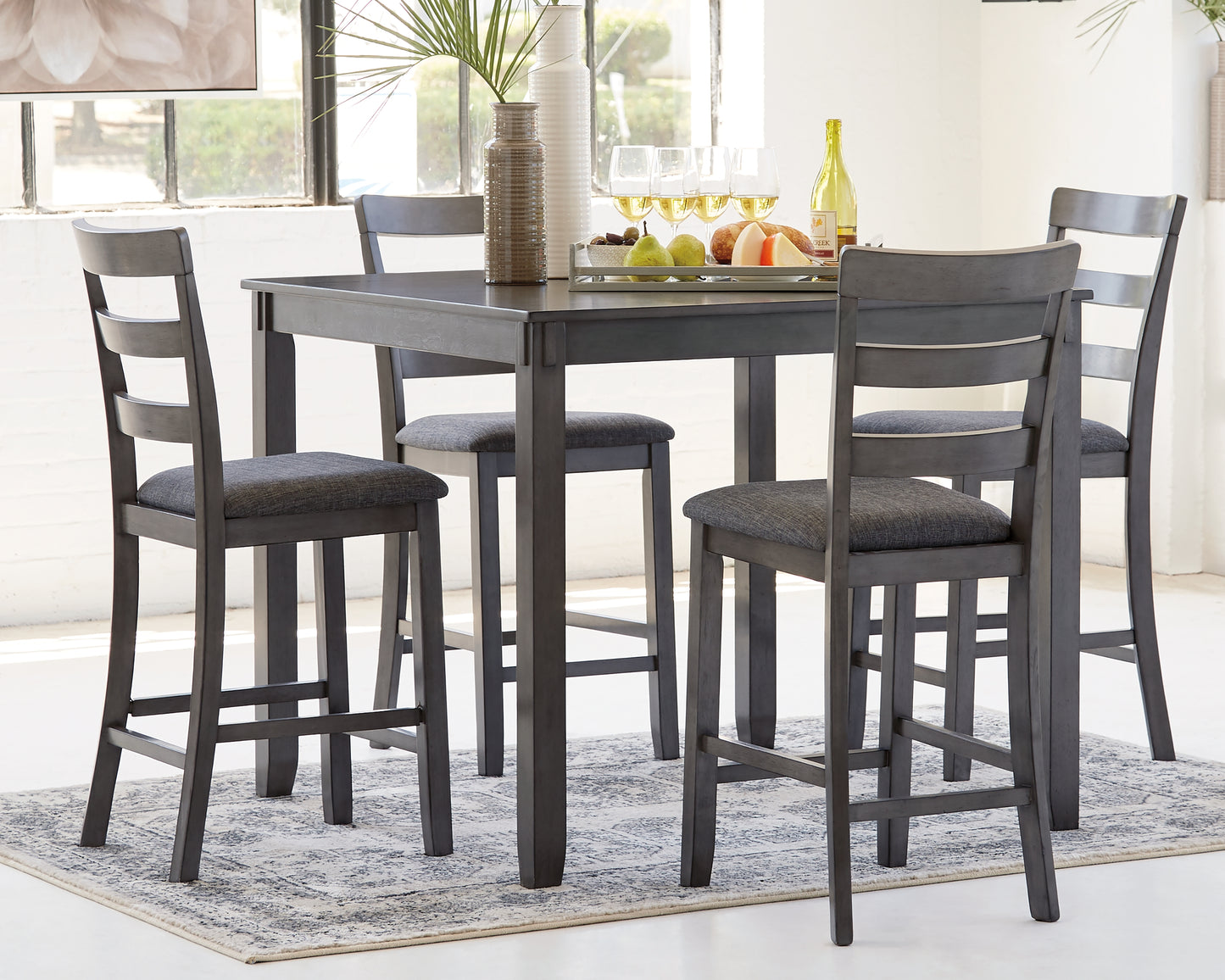 Haines Furniture Outlet - Ashley Furniture - Bridson Dining Room - Square Counter TBL Set (5/CN) / Gray - D383-223