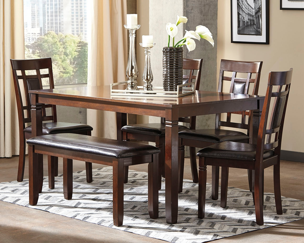 Haines Furniture Outlet - Ashley Furniture - Bennox Dining Room - Dining Room Table Set (6/CN) / Brown - D384-325