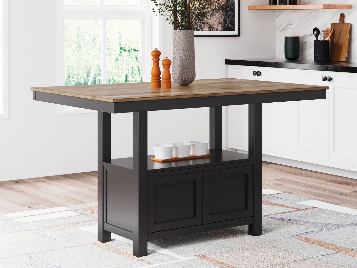 Haines Furniture Outlet - Ashley Furniture - Wildenauer Dining Room - RECT Dining Room Counter Table / Brown/Black / 60"W x 38"D x 36"H - D634-13