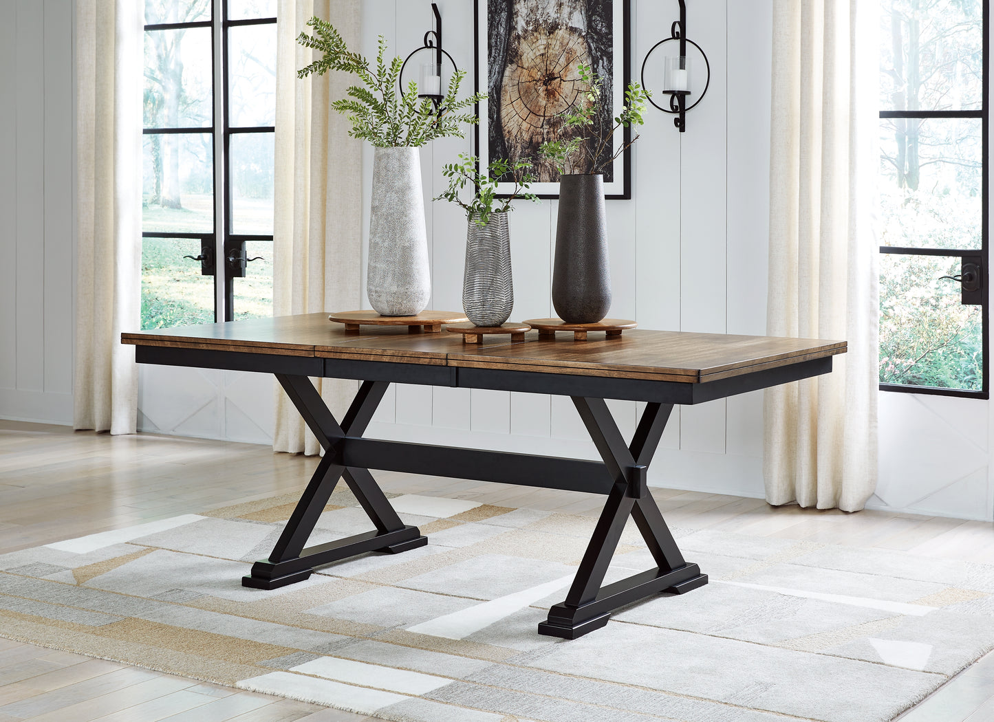 Haines Furniture Outlet - Ashley Furniture - Wildenauer Dining Room - RECT Dining Room EXT Table / Brown/Black / 40"W x 78"D x 30"H - D634-35