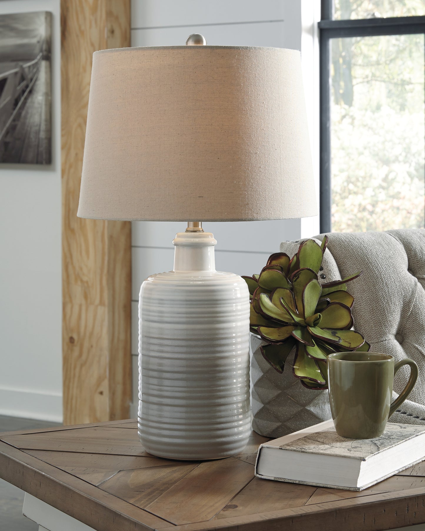 Haines Furniture Outlet - Ashley Furniture - Marnina Lighting - Ceramic Table Lamp (Set of 2) / Taupe - L121854