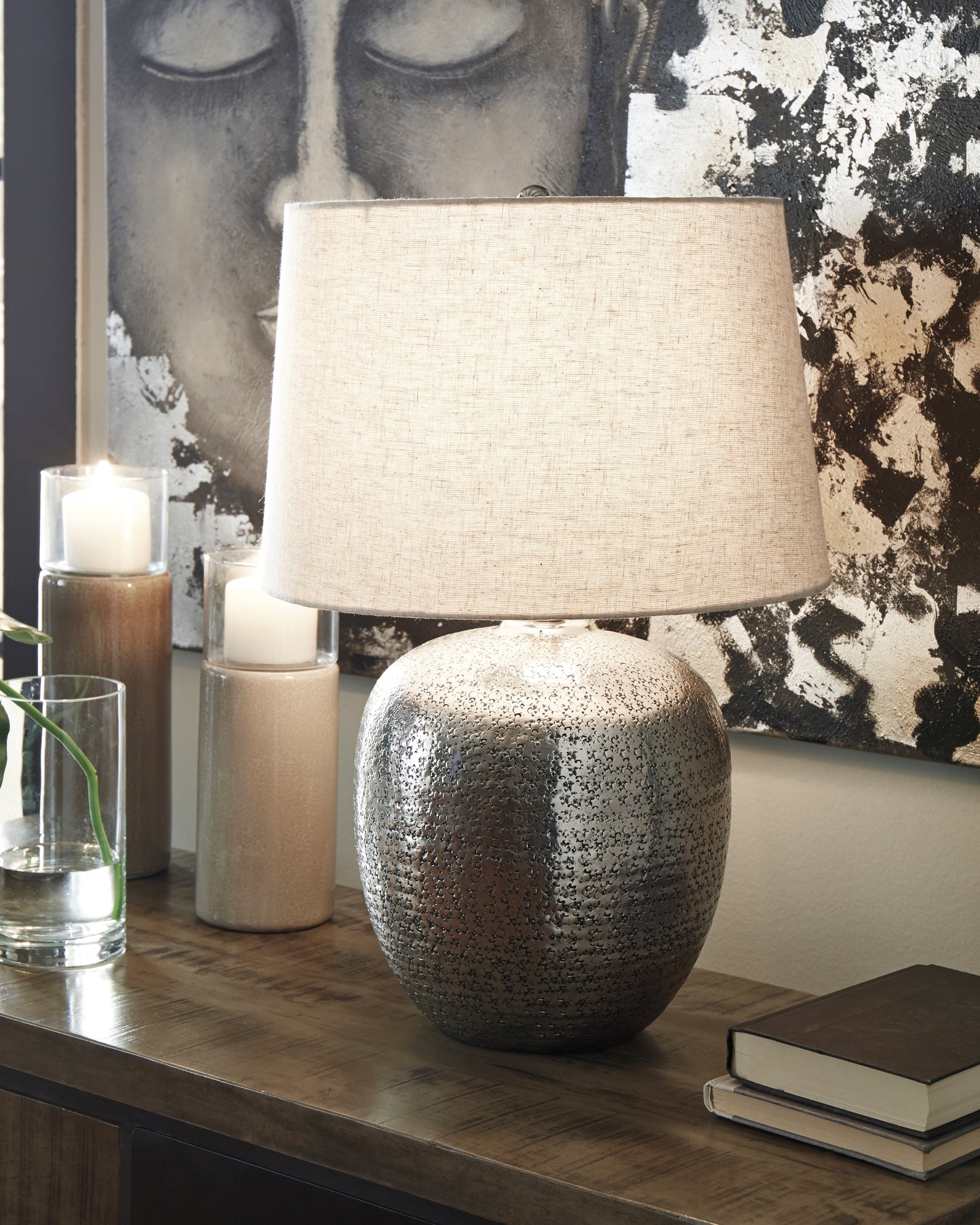 Haines Furniture Outlet - Ashley Furniture - Magalie Lighting - Table Lamp (Set of 2) / Antique Silver Finish - L207314X2