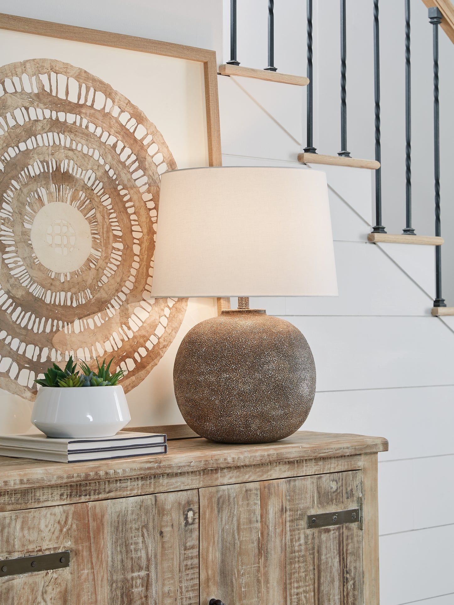 Haines Furniture Outlet - Ashley Furniture - Neavesboro Lighting - 2-Piece Lamp Set / Antique Brown/White - L207484X2