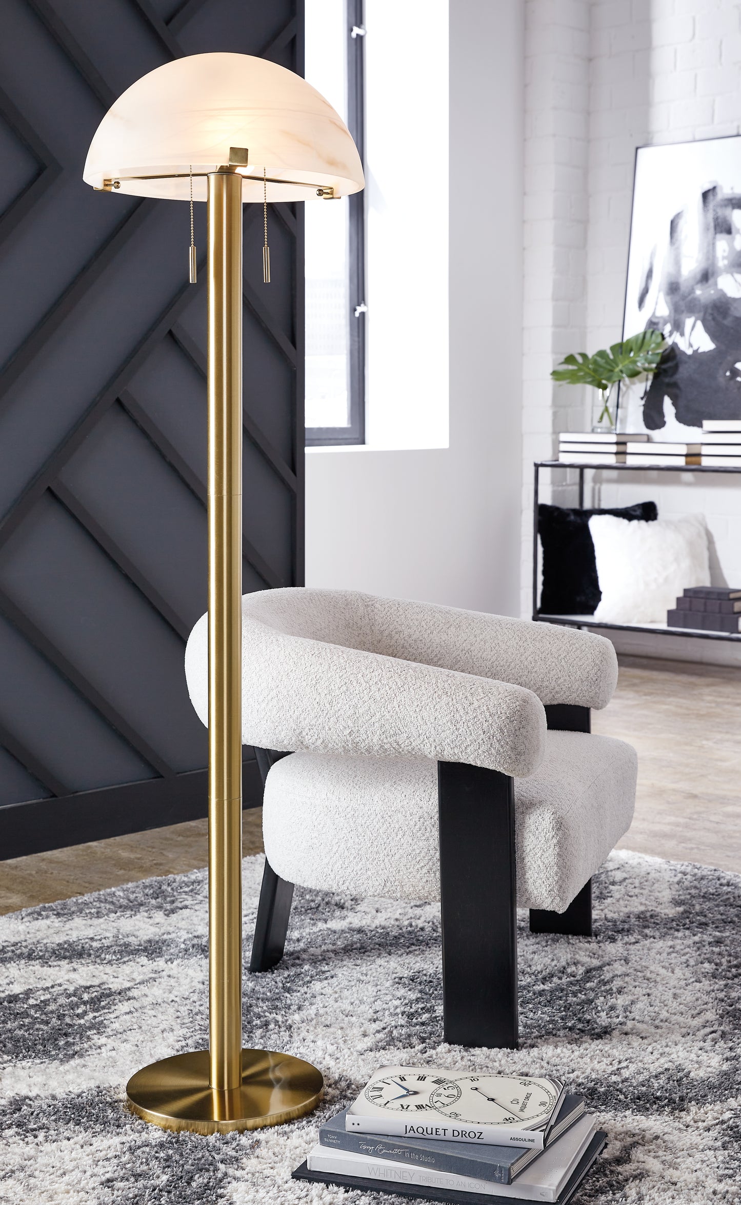 Haines Furniture Outlet - Ashley Furniture - Tobbinsen Lighting - Metal Floor Lamp (1/CN) / Brass Finish - L208421