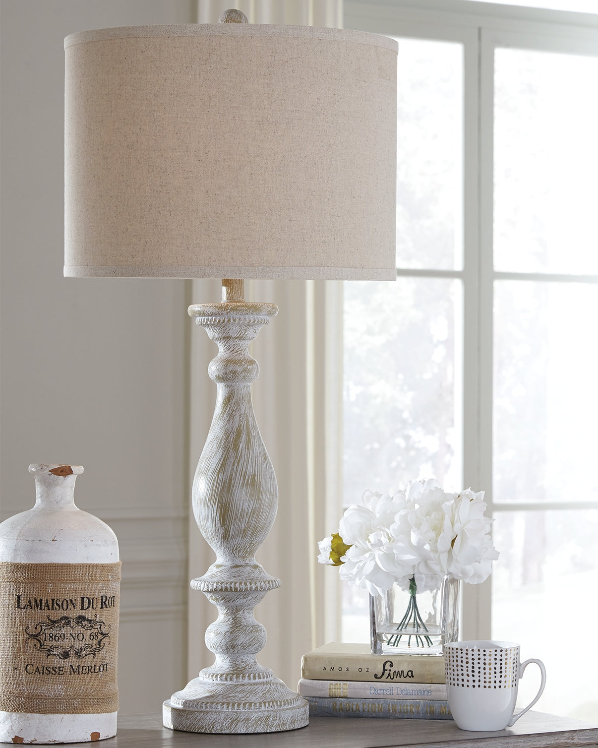Haines Furniture Outlet - Ashley Furniture - Bernadate Lighting - Poly Table Lamp (Set of 2) / Whitewash - L235344