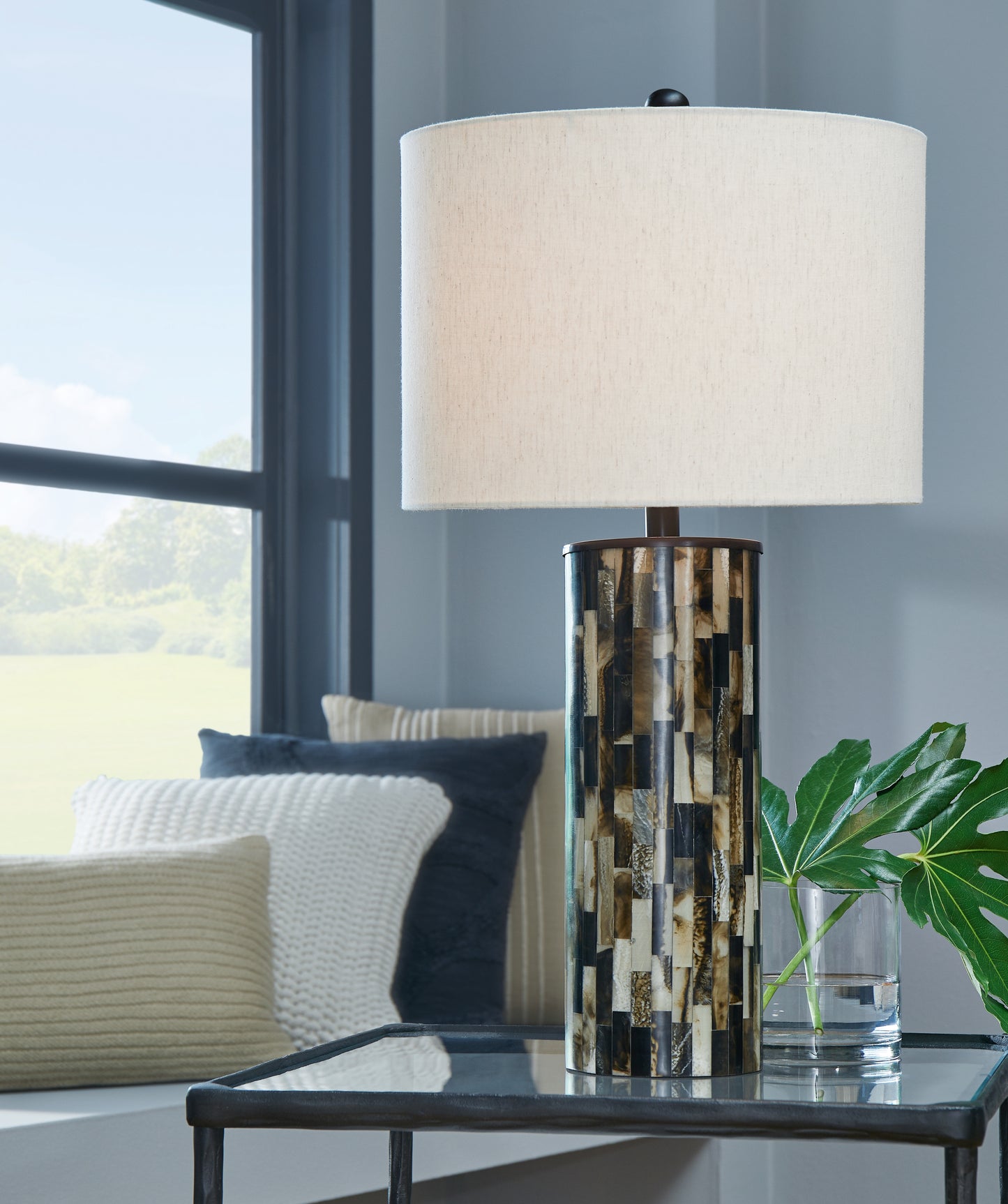 Haines Furniture Outlet - Ashley Furniture - Ellford Lighting - Poly Table Lamp (1/CN) / Black/Brown/Cream - L235684