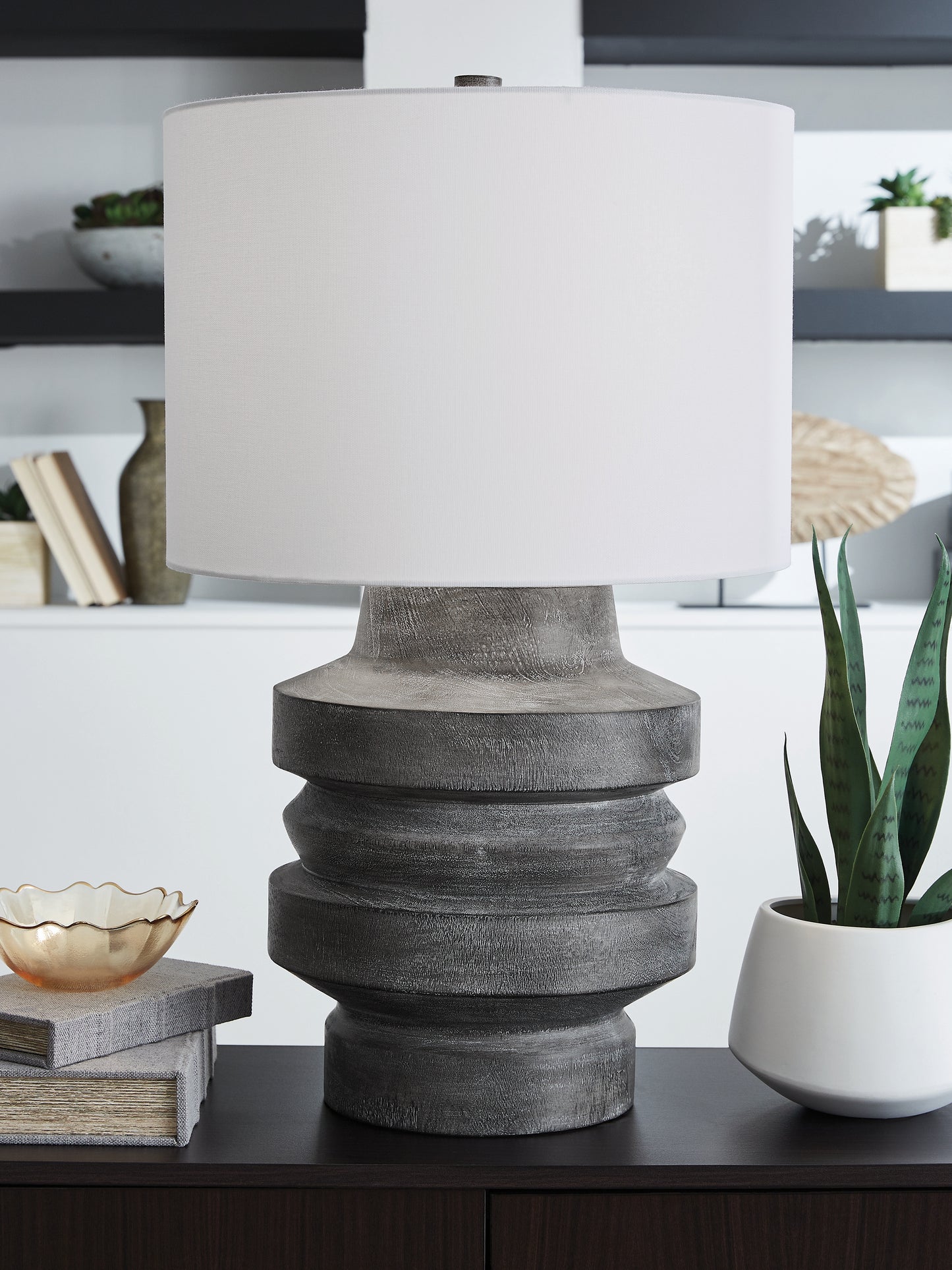Haines Furniture Outlet - Ashley Furniture - Wahida Lighting - Poly Table Lamp (1/CN) / Distressed Black - L235914