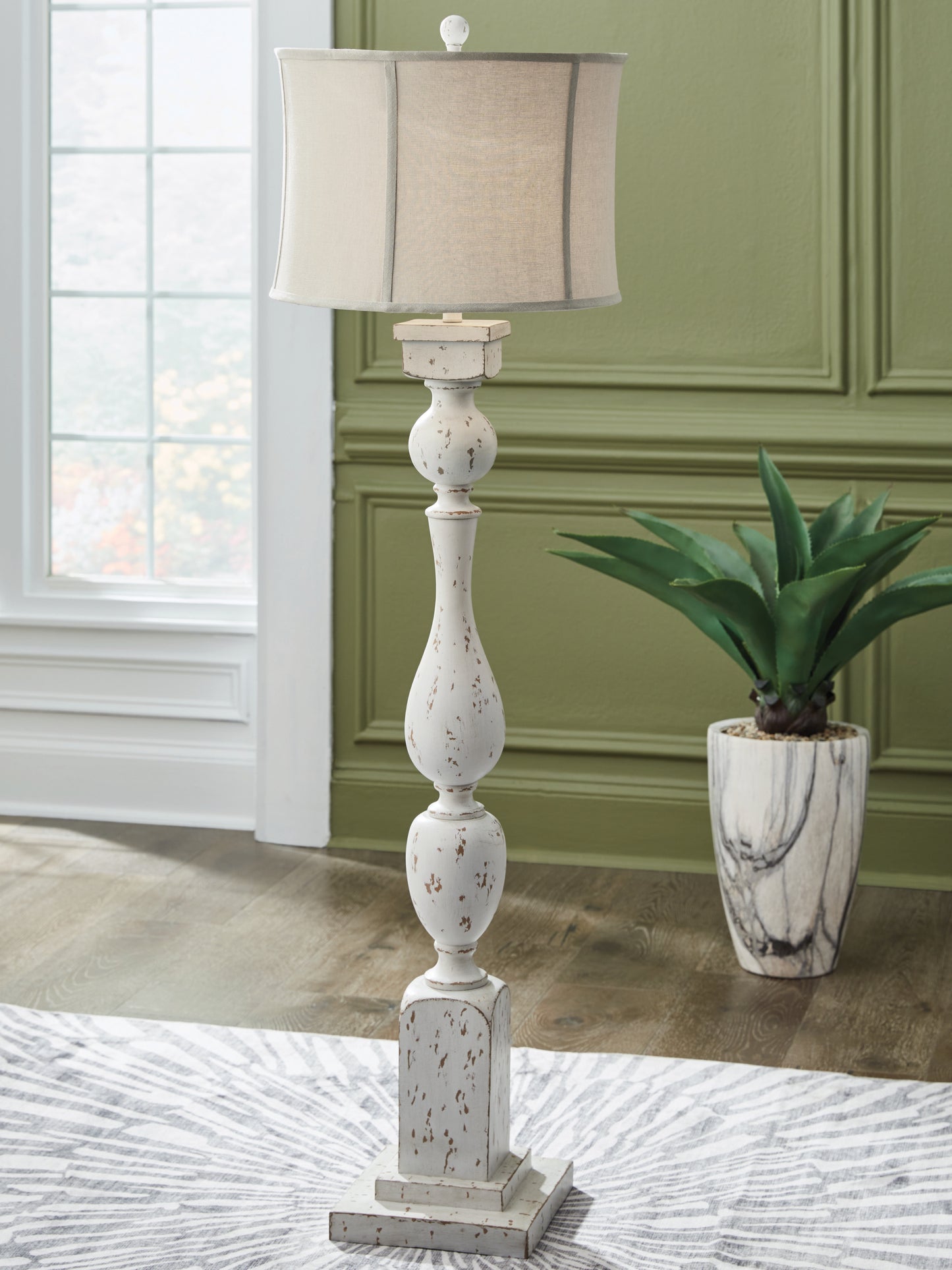 Haines Furniture Outlet - Ashley Furniture - Madsbrook Lighting - Poly Floor Lamp (1/CN) / Antique White - L235921