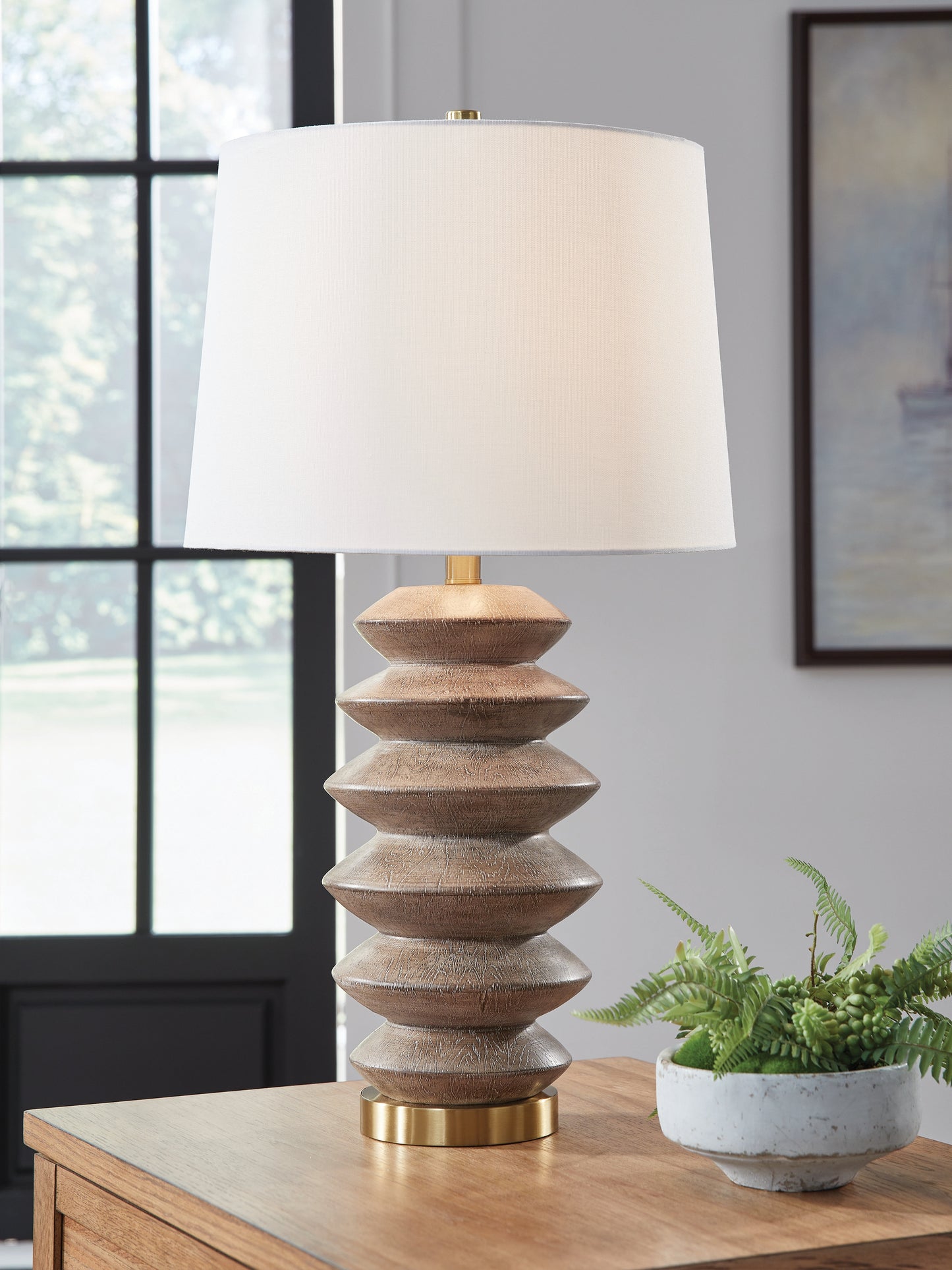 Haines Furniture Outlet - Ashley Furniture - Jyllyard Lighting - Poly Table Lamp (1/CN) / Brown/Gold Finish - L235944