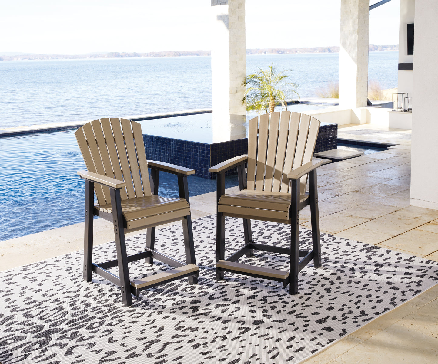 Haines Furniture Outlet - Ashley Furniture - Fairen Trail Outdoor - Barstool (Set of 2) / Black/Driftwood - P211-124