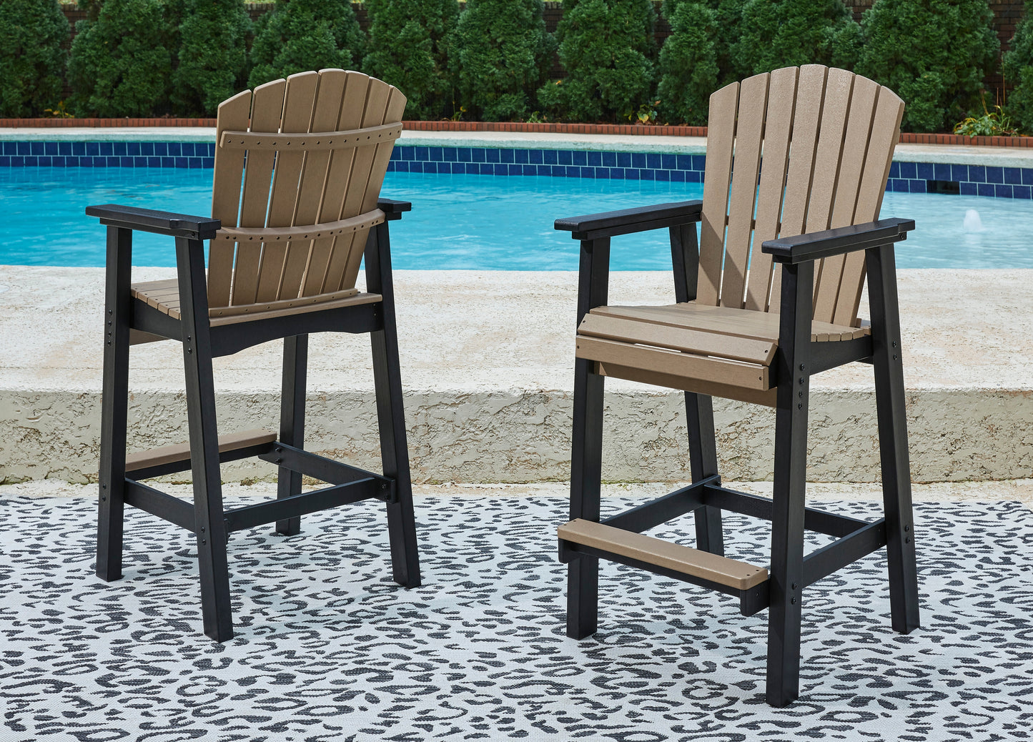 Haines Furniture Outlet - Ashley Furniture - Fairen Trail Outdoor - Tall Barstool (Set of 2) / Black/Driftwood - P211-130
