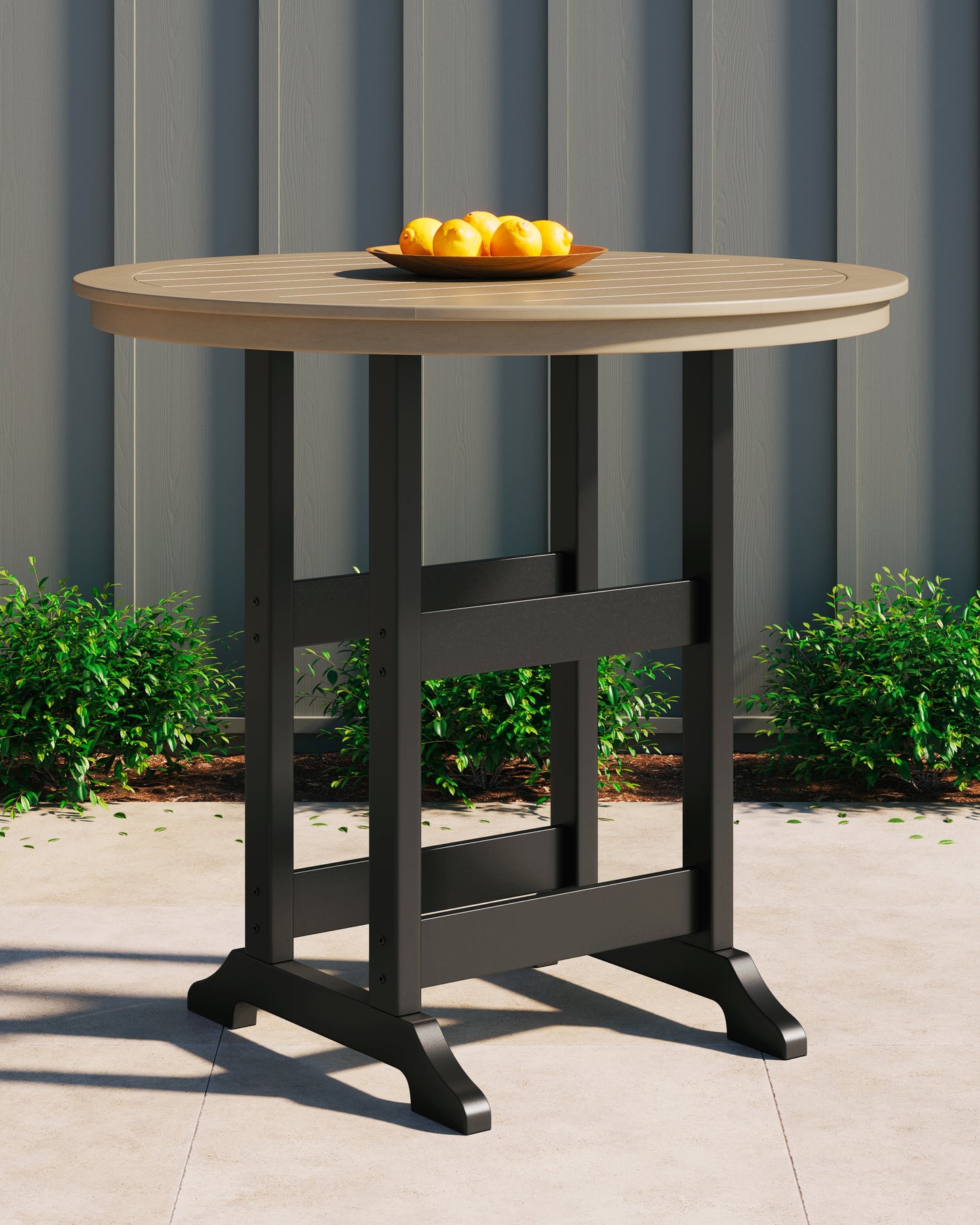 Haines Furniture Outlet - Ashley Furniture - Fairen Trail Outdoor - Square Counter TBL w/UMB OPT / Black/Driftwood - P211-632