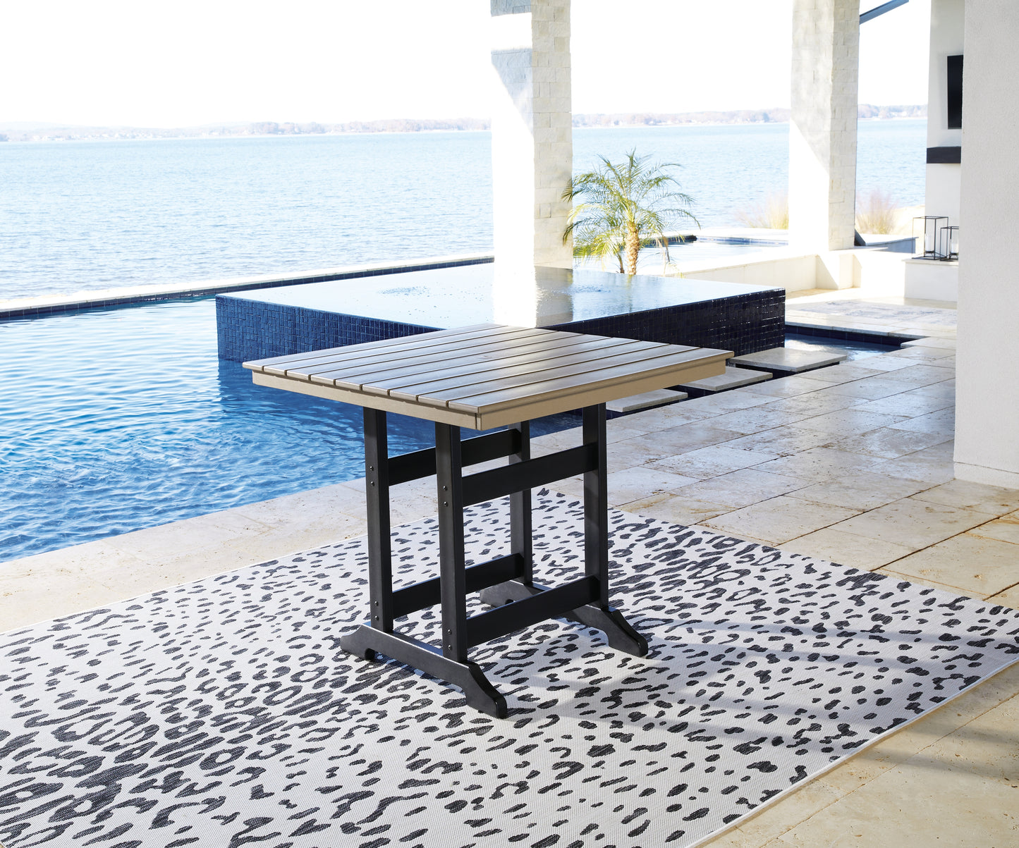 Haines Furniture Outlet - Ashley Furniture - Fairen Trail Outdoor - Square Counter TBL w/UMB OPT / Black/Driftwood - P211-632
