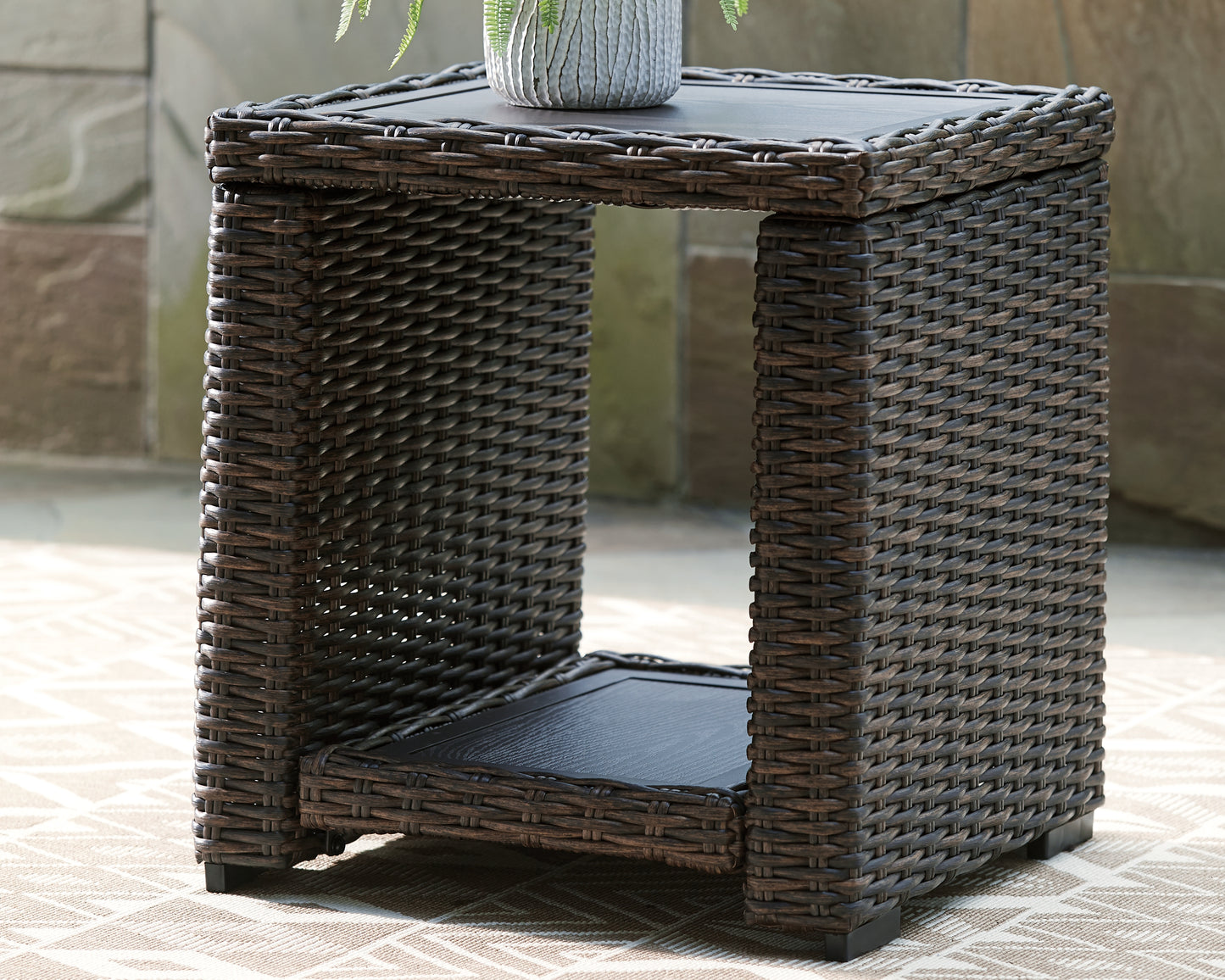 Haines Furniture Outlet - Ashley Furniture - Grasson Lane Outdoor - Square End Table / Brown - P783-702