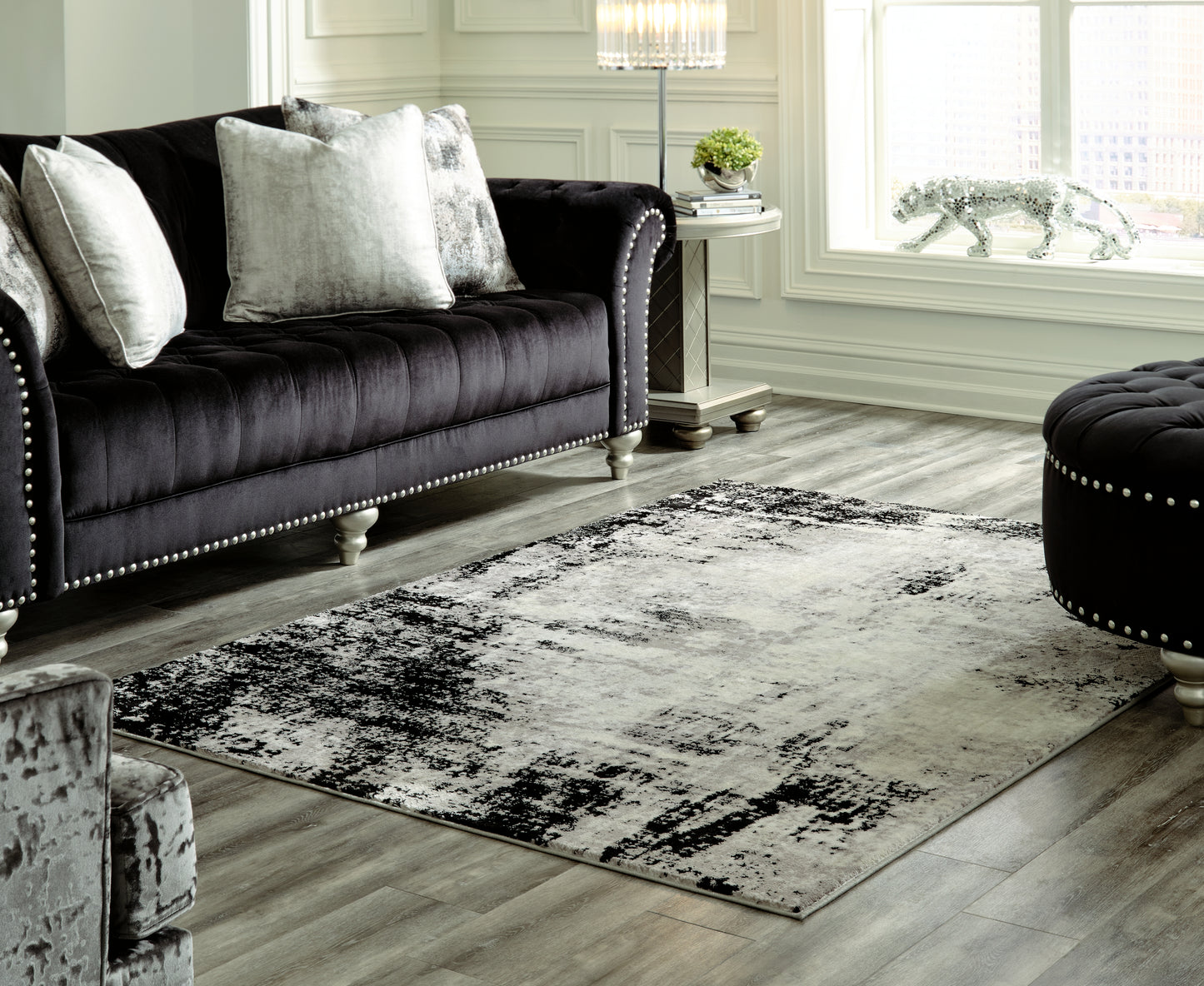 Haines Furniture Outlet - Ashley Furniture - Zekeman Rug - 7'10" x 10' Rug / Black/Cream/Gray - R404921