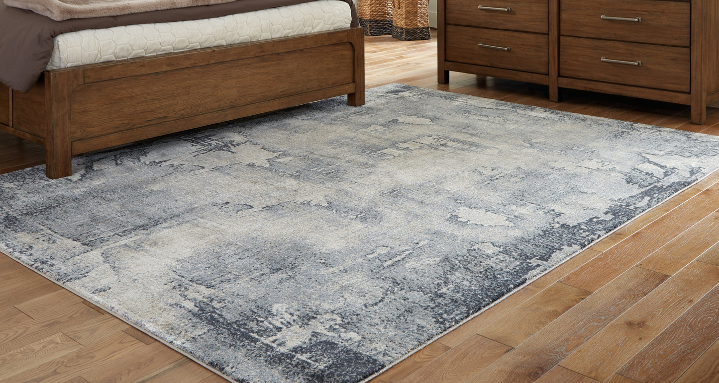 Haines Furniture Outlet - Ashley Furniture - Langrich Rug - 5'3" x 7'3" Rug / Blue/Gray/Cream - R406132