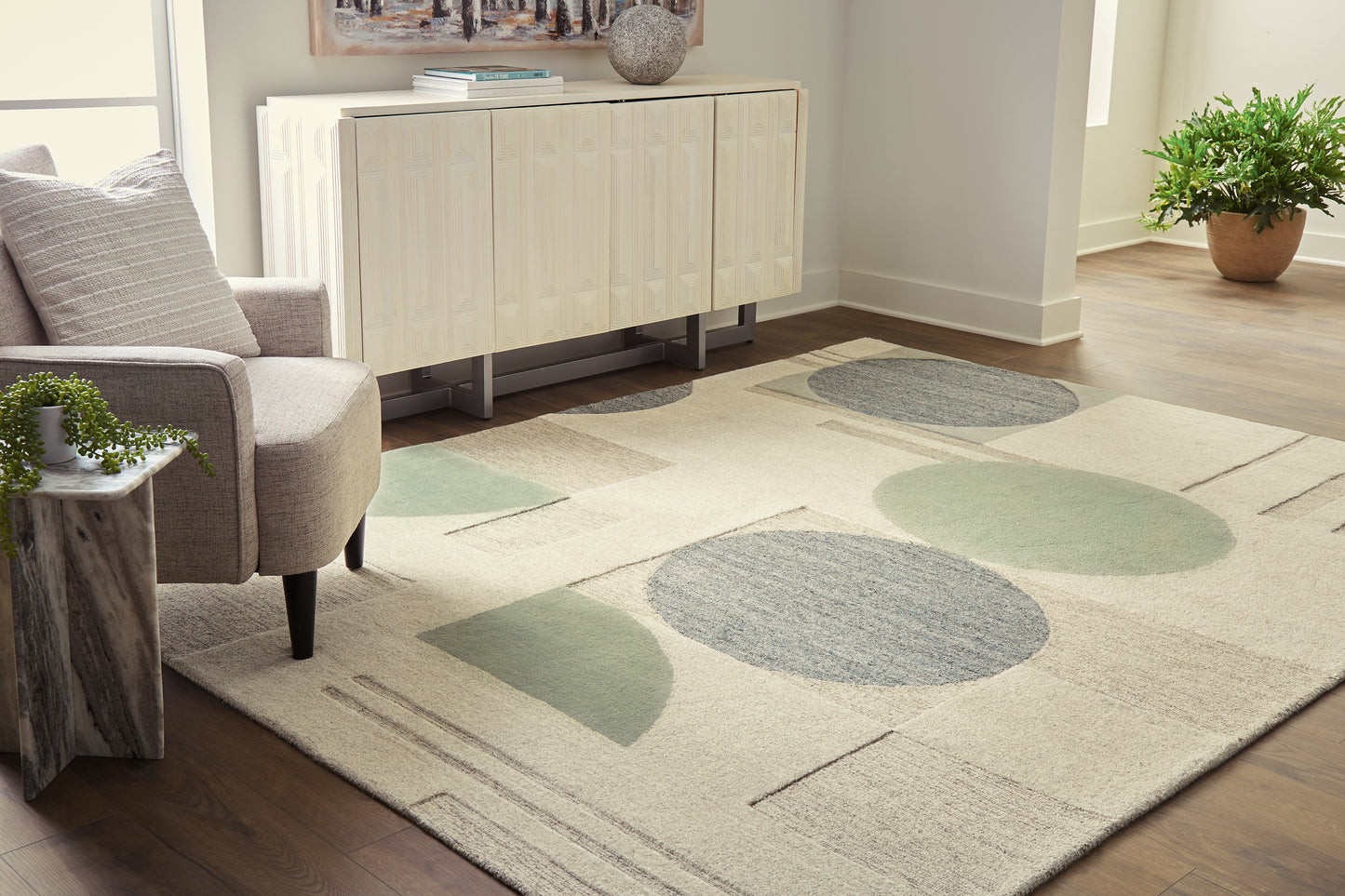 Haines Furniture Outlet - Ashley Furniture - Dallane Rug - 8' x 10' Rug / Linen/Blue/Green - R406351