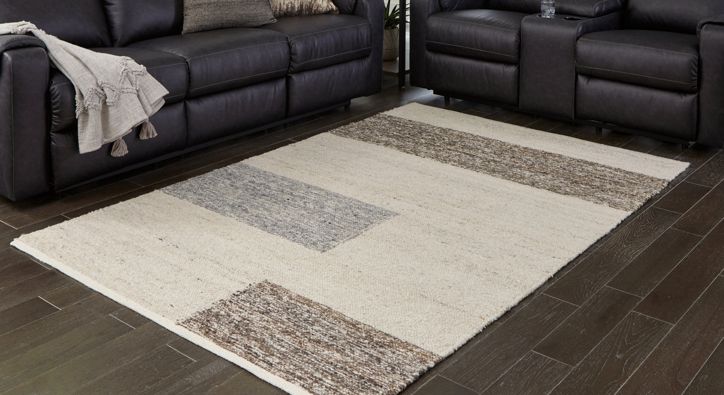 Haines Furniture Outlet - Ashley Furniture - Barus Rug - 5' x 7' Rug / Beige/Brown/Gray - R406402
