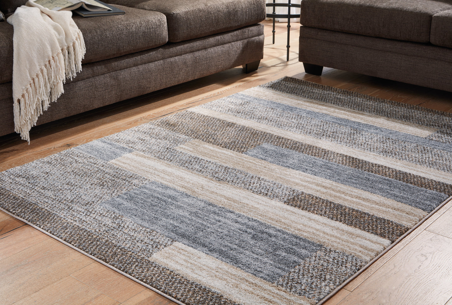 Haines Furniture Outlet - Ashley Furniture - Sethburn Rug - 8' x 10' Rug / Cream/Brown/Gray - R406591