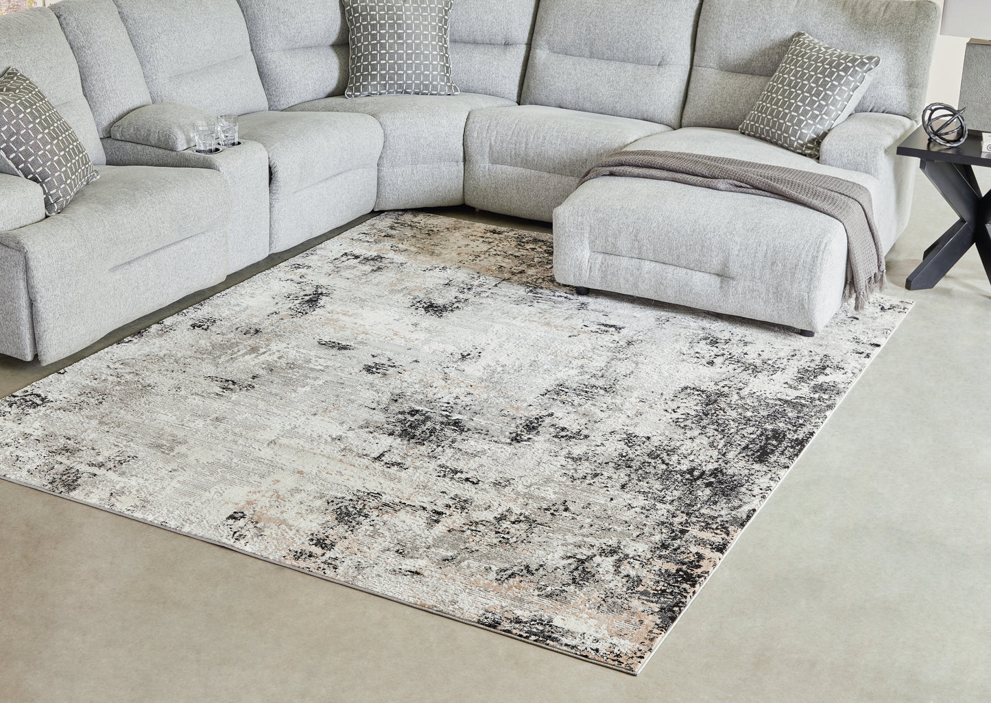 Haines Furniture Outlet - Ashley Furniture - Langwell Rug - 8' x 10' Rug / Black/Gray/White - R406781