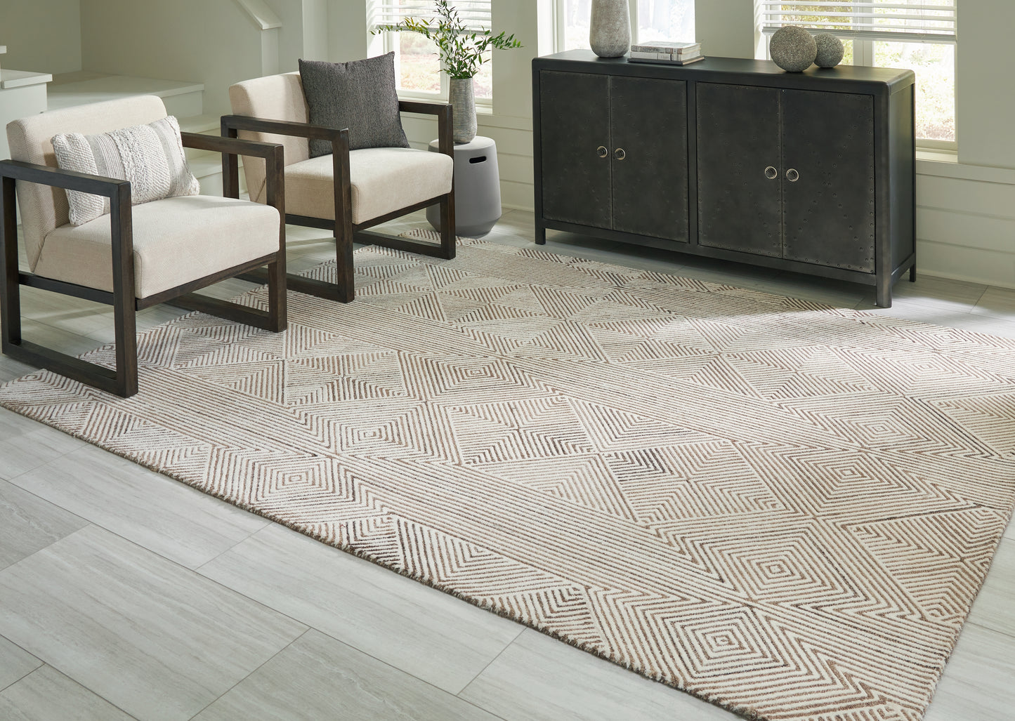 Haines Furniture Outlet - Ashley Furniture - Jadott Rug - 8' x 10' Rug / Beige/Brown - R406801