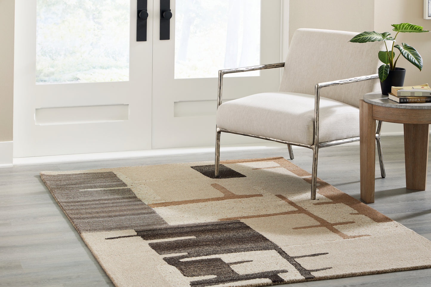 Haines Furniture Outlet - Ashley Furniture - Kencher Rug - 5' x 7' Rug / Beige/Brown - R406822
