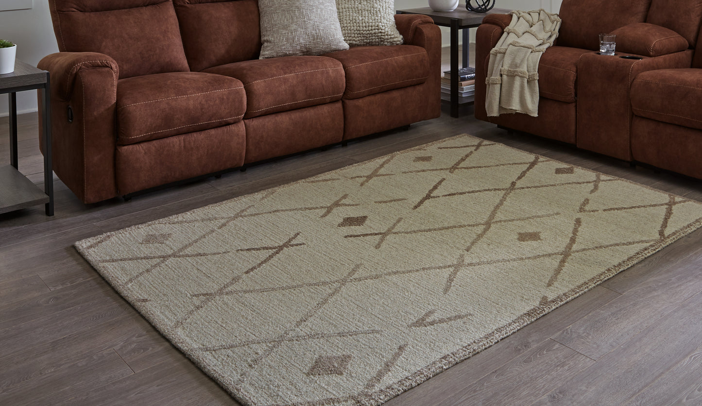 Haines Furniture Outlet - Ashley Furniture - Guyford Rug - 5' x 7' Rug / Beige/Brown - R406872