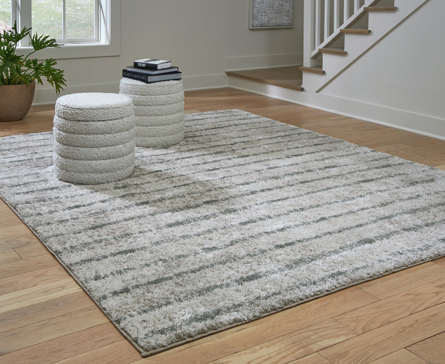 Haines Furniture Outlet - Ashley Furniture - Laddway Rug - 8' x 10' Rug / Cream/Green - R406881