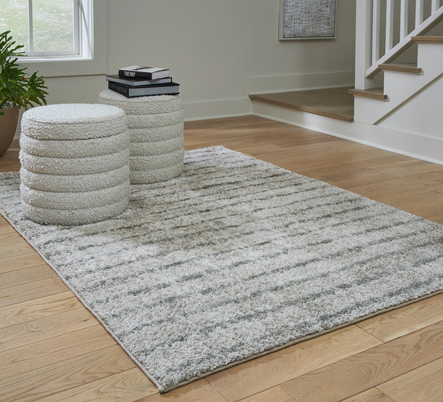 Haines Furniture Outlet - Ashley Furniture - Laddway Rug - 5' x 7' Rug / Cream/Green - R406882