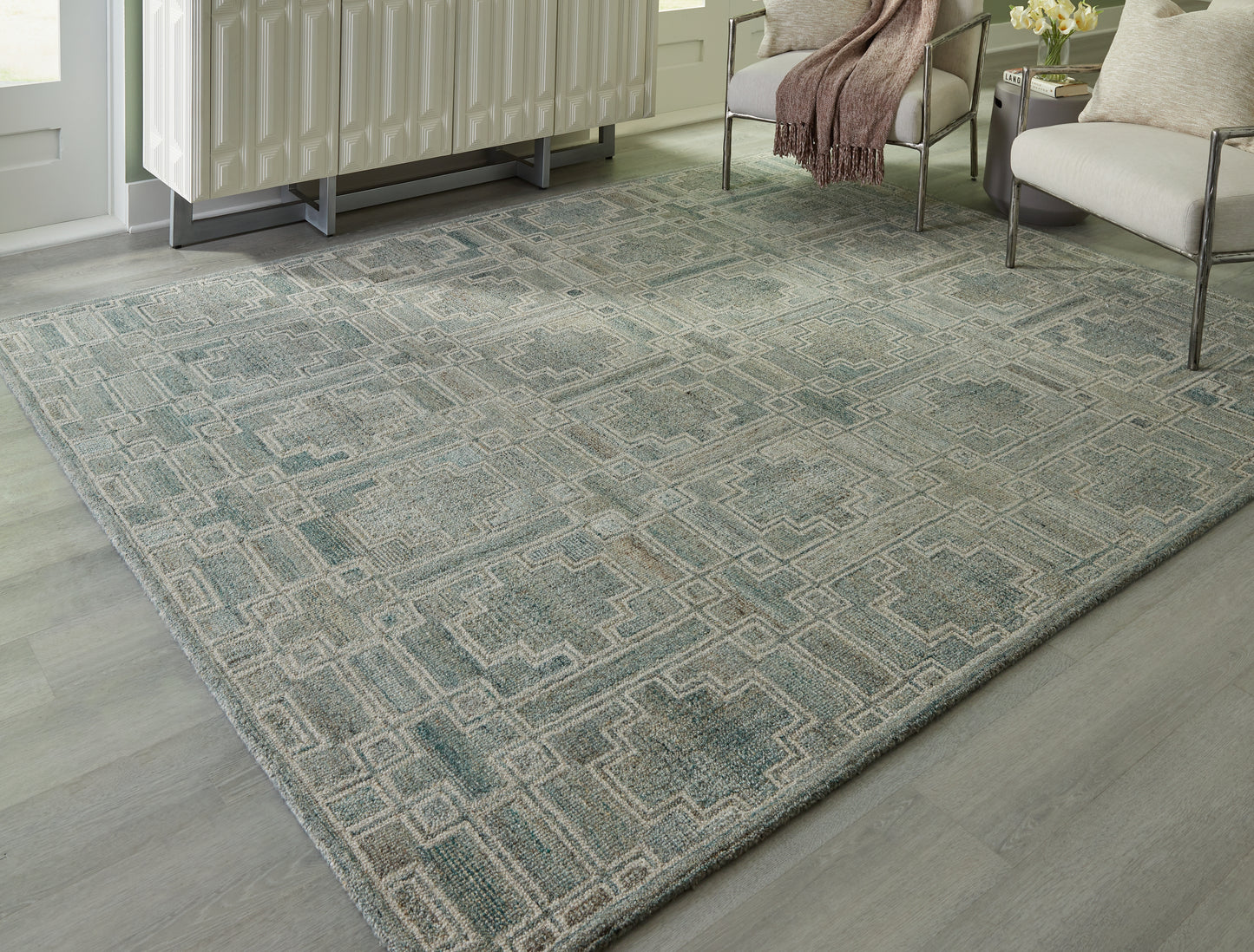 Haines Furniture Outlet - Ashley Furniture - Jossland Rug - 5' x 7' Rug / Green/Ivory - R406912