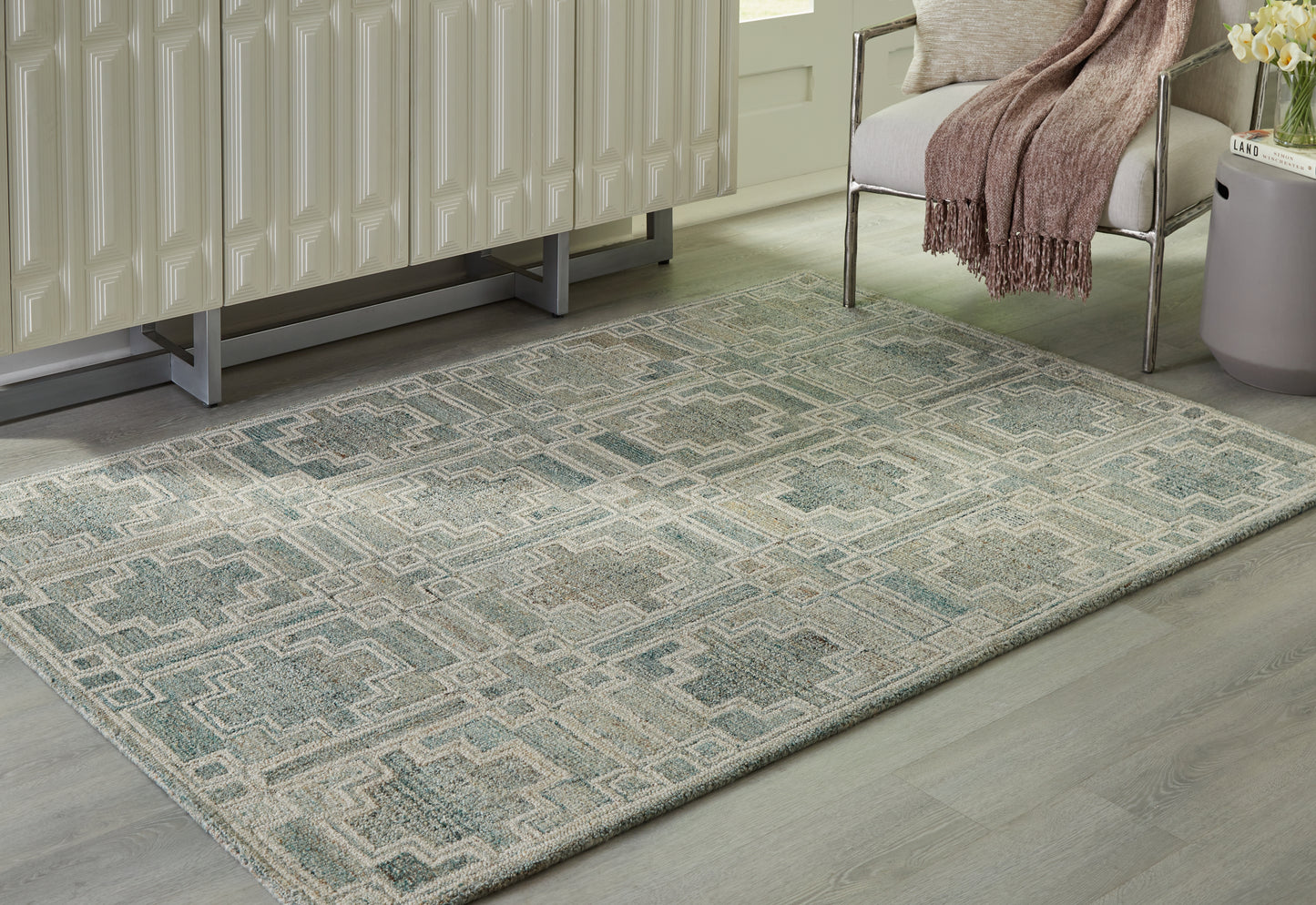 Haines Furniture Outlet - Ashley Furniture - Jossland Rug - 5' x 7' Rug / Green/Ivory - R406912