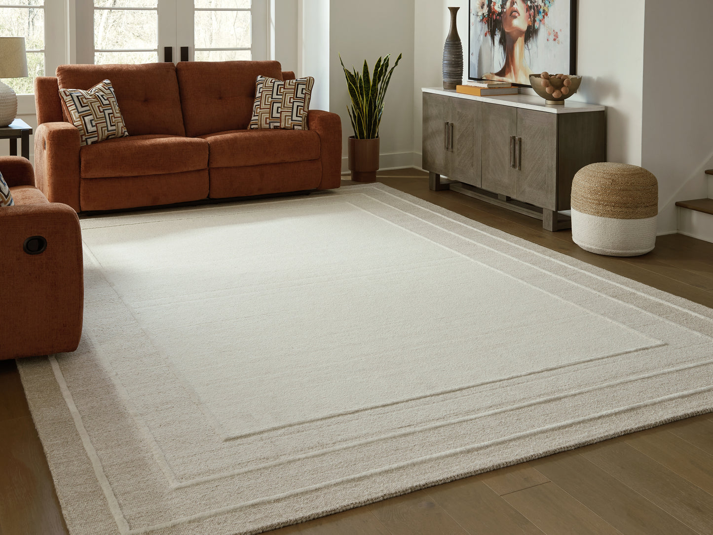Haines Furniture Outlet - Ashley Furniture - Teelgan Rug - Large Rug / Ivory/Tan - R407311
