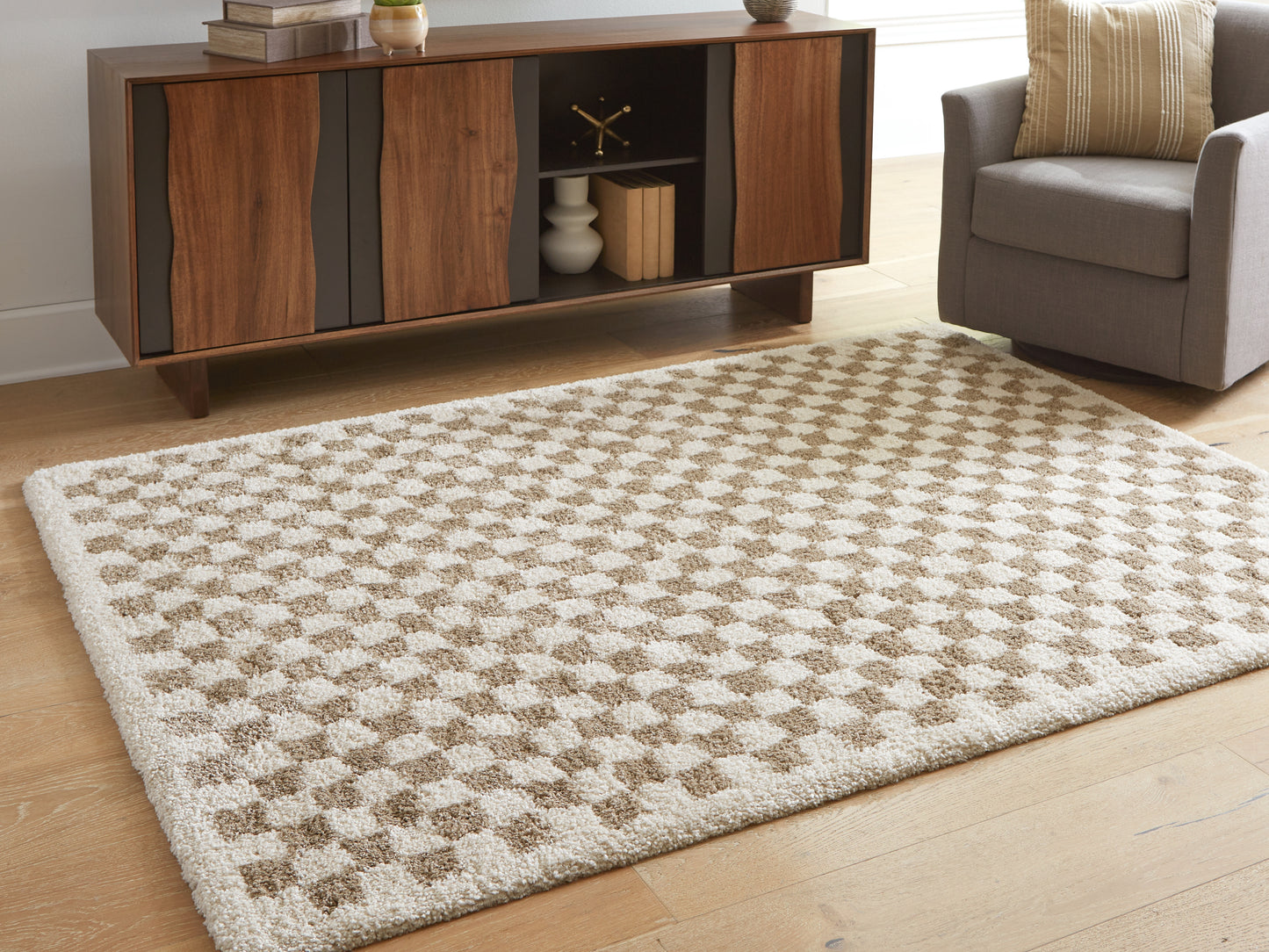 Haines Furniture Outlet - Ashley Furniture - Karamen Rug - Medium Rug / Taupe/Ivory - R407342