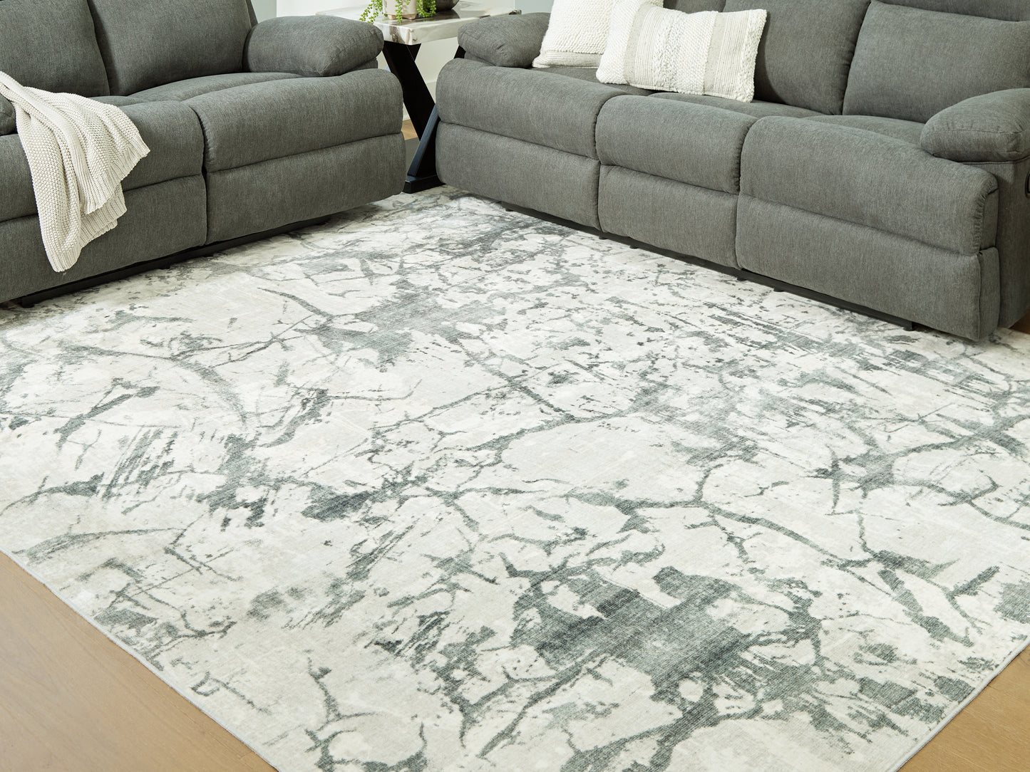 Haines Furniture Outlet - Ashley Furniture - Tobinbury Rug - Washable 8' x 10' Area Rug / Gray - R407421