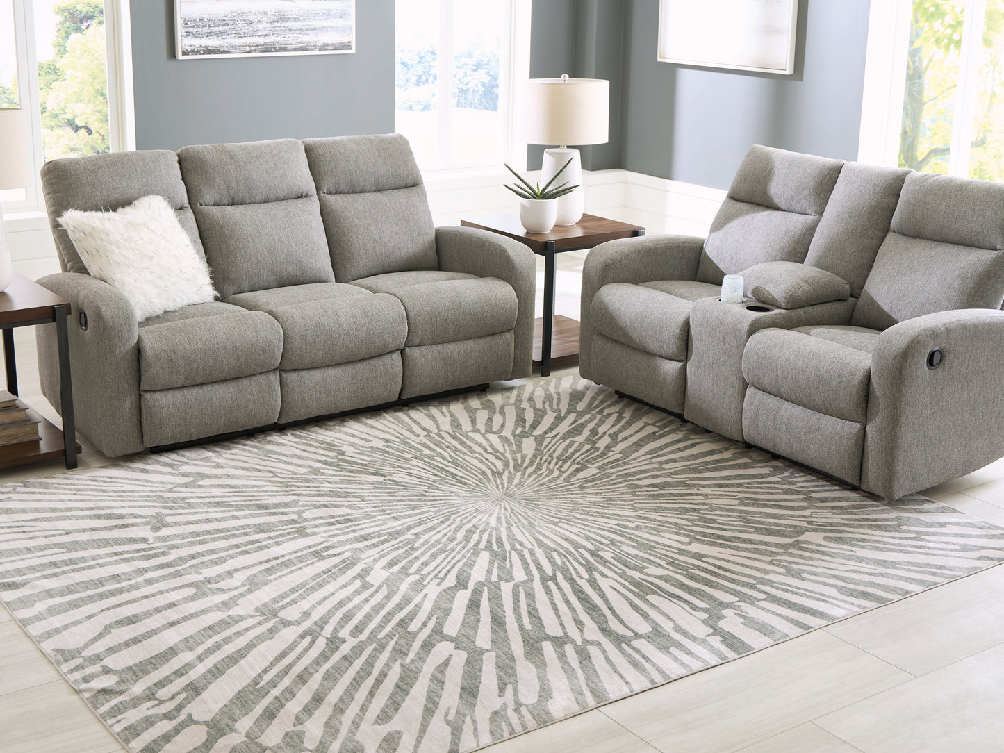 Haines Furniture Outlet - Ashley Furniture - Verland Rug - Washable 7'6" x 9'6" Area Rug / Gray/White - R407431