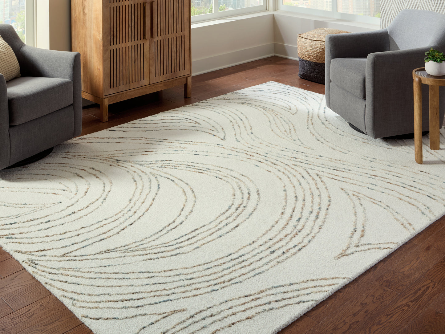 Haines Furniture Outlet - Ashley Furniture - Deenbury Rug - 7'8" x 10' Area Rug / Ivory/Green/Brown - R407861
