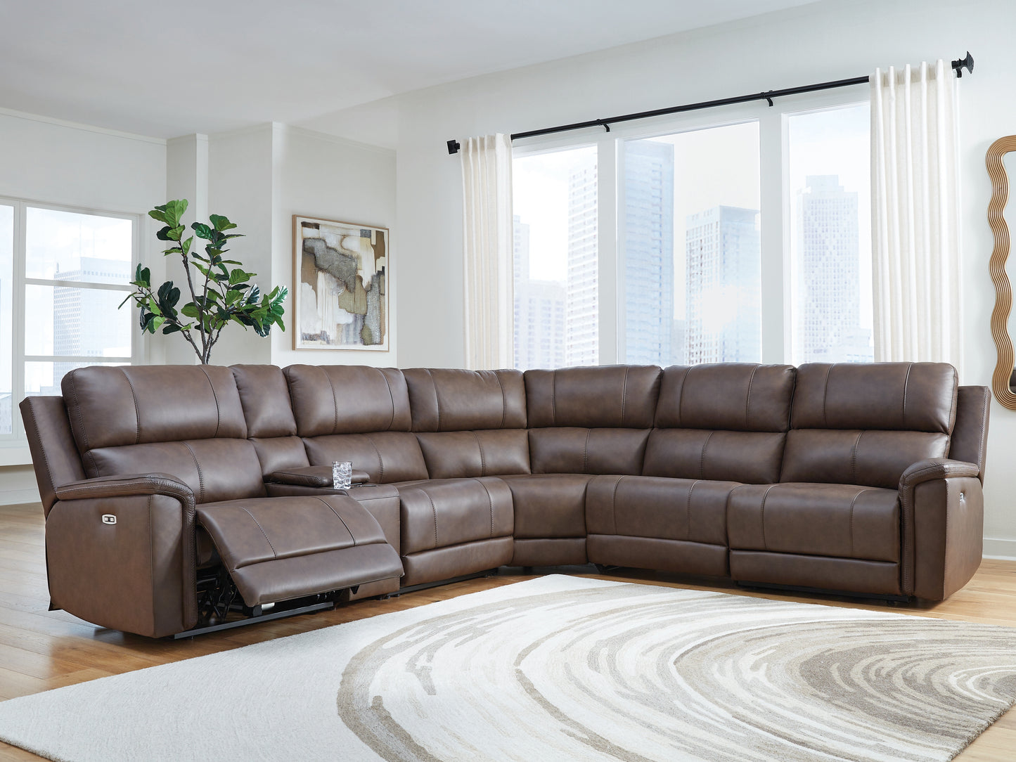 Haines Furniture Outlet - Ashley Furniture - Bleckley Sectional - 5-Piece Power Reclining Sectional / Espresso - PCU12001S4