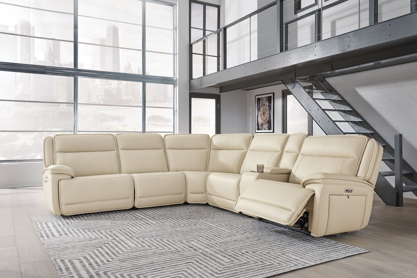 Haines Furniture Outlet - Ashley Furniture - Double Deal Sectional - 6-Piece Power Reclining Sectional / Almond - U13001S1